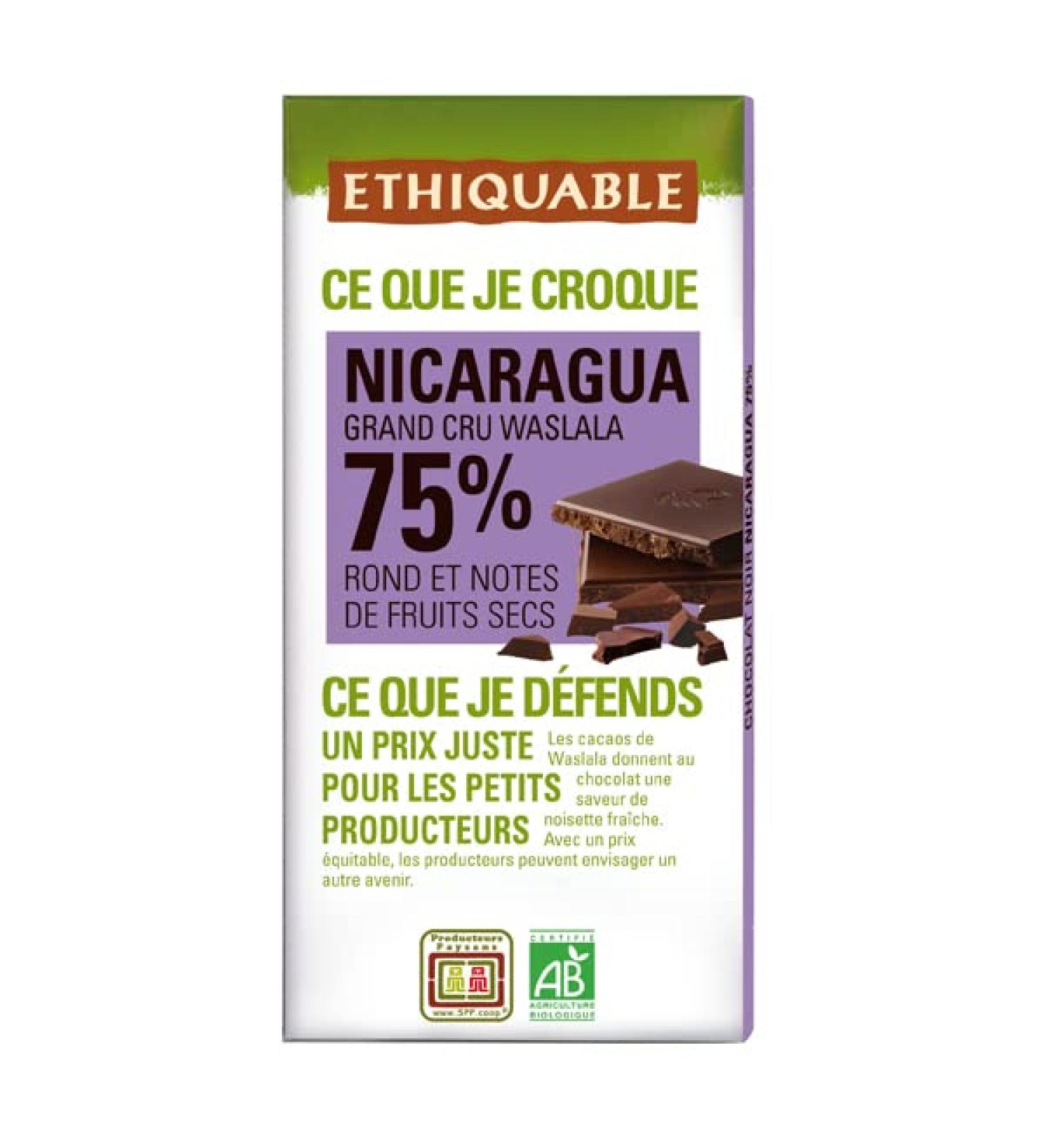 DARK CHOCOLATE BAR 75% NICARAGUA COCOA 100G ETHIQUABLE UNIT - Buy Online on GoSupps.com