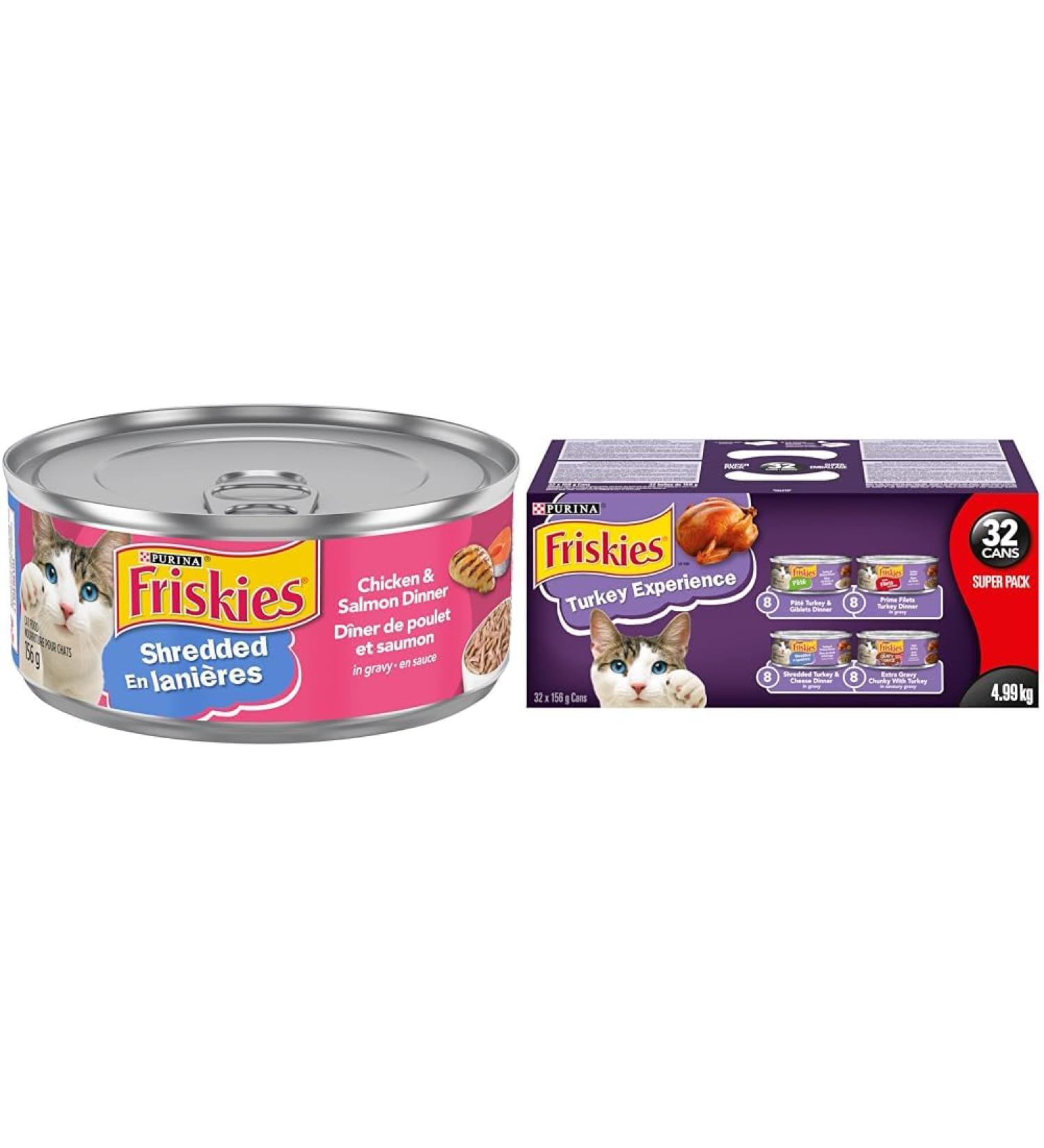 Friskies Shredded Wet Cat Food Chicken & Salmon Dinner - 156 g Can (24 Pack) & Purina Turkey Experience Wet Cat Food Super Pack 32 x 156g Cans Brown (44338) PET_FOOD + PET_FOOD FRISKIES Trky Spec Pk CP - Buy Online on GoSupps.com