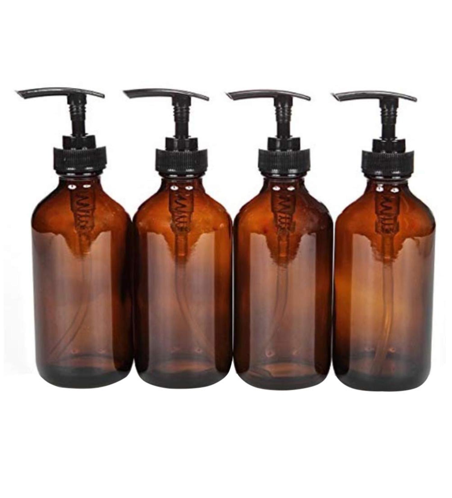 Beaupretty 4-Piece Glass Soap Dispenser Set - Brown Lotion Pump Bottles | 250ml Refillable Travel Containers for Bathroom & Kitchen - Buy Online on GoSupps.com