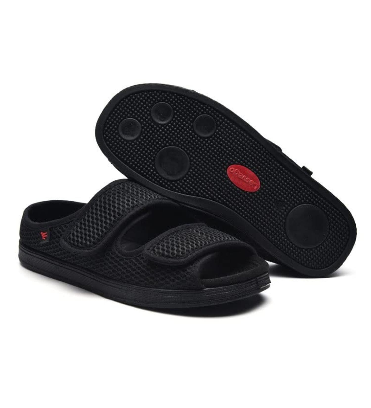 Men's Lightweight Diabetic Slippers - Warm Non-Slip Indoor/Outdoor Shoes with Arch Support - Black Pla 11 - Buy Online on GoSupps.com