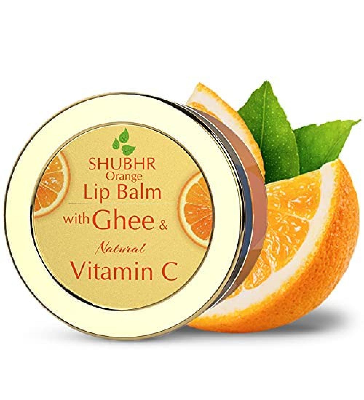Shubhr Orange Lip Balm & Gloss - 100% Ayurvedic Natural Vitamin C Paraben & Sulphate Free for Dry Chapped Lips (15g 10 Herbs) - International Shipping Available - Buy Online on GoSupps.com