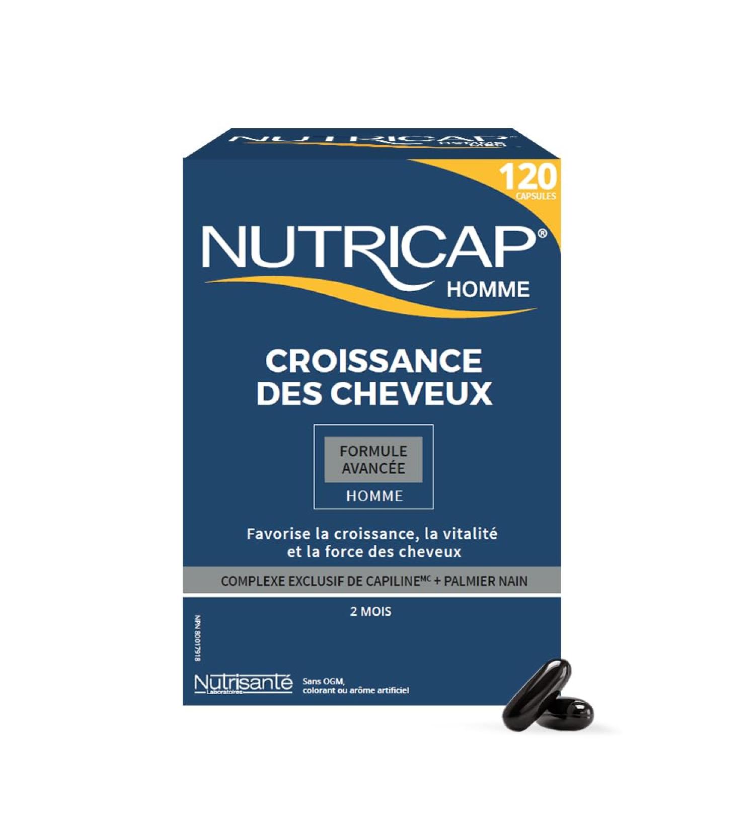 NUTRISANTE Nutricap for Men Hair Growth Advanced Formula - Hair Vitality and Strength for Men - Natural Walnut Oil Whey Saw Palmetto Horsetail extract Biotin - 120 capsules - 2 Months Treatment - Buy Online on GoSupps.com