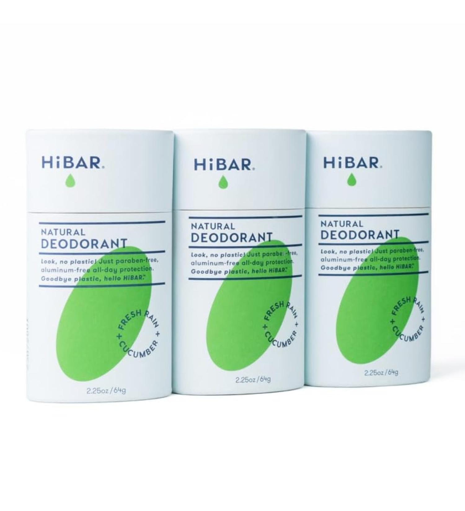 HiBAR - Fresh Rain & Cucumber Plastic Free Deodorant - Natural Deodorant - All-Day Protection - With Sunflower Seed Wax Rice Bran & Shea Butter - Plastic Paraben & Aluminum-Free - Vegan - 3 Pack 3-Pack Fresh Rain & Cucumber - Buy Online on GoSupps.com