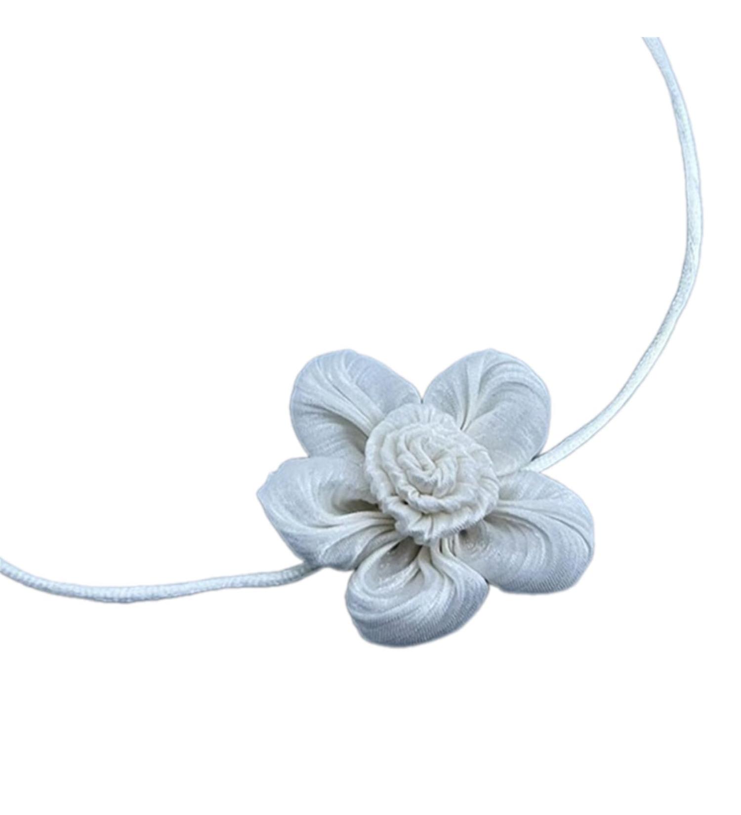 South Kieling Floral Choker Necklace | Elegant Flower Shape Collarbone Chain | Light White Fabric Jewelry - Buy Online on GoSupps.com