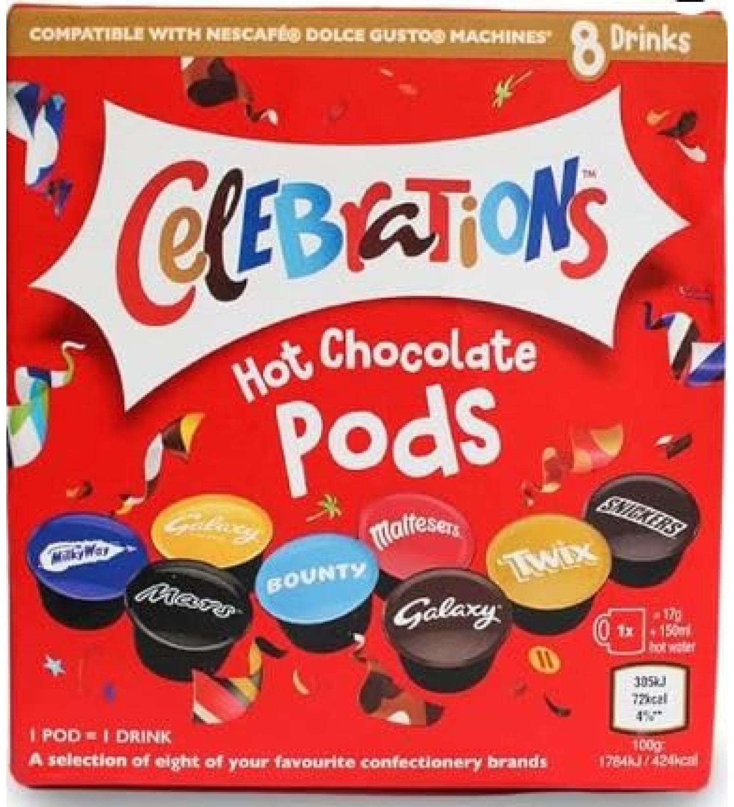 CelEBraTioNS Hot Chocolate Pods Compatible with Nescafe Gusto Machines* - A Selection of Eight of Your Favourite Candy Brands - Hot Chocolate Selection CelEBraTioNs - Buy Online on GoSupps.com