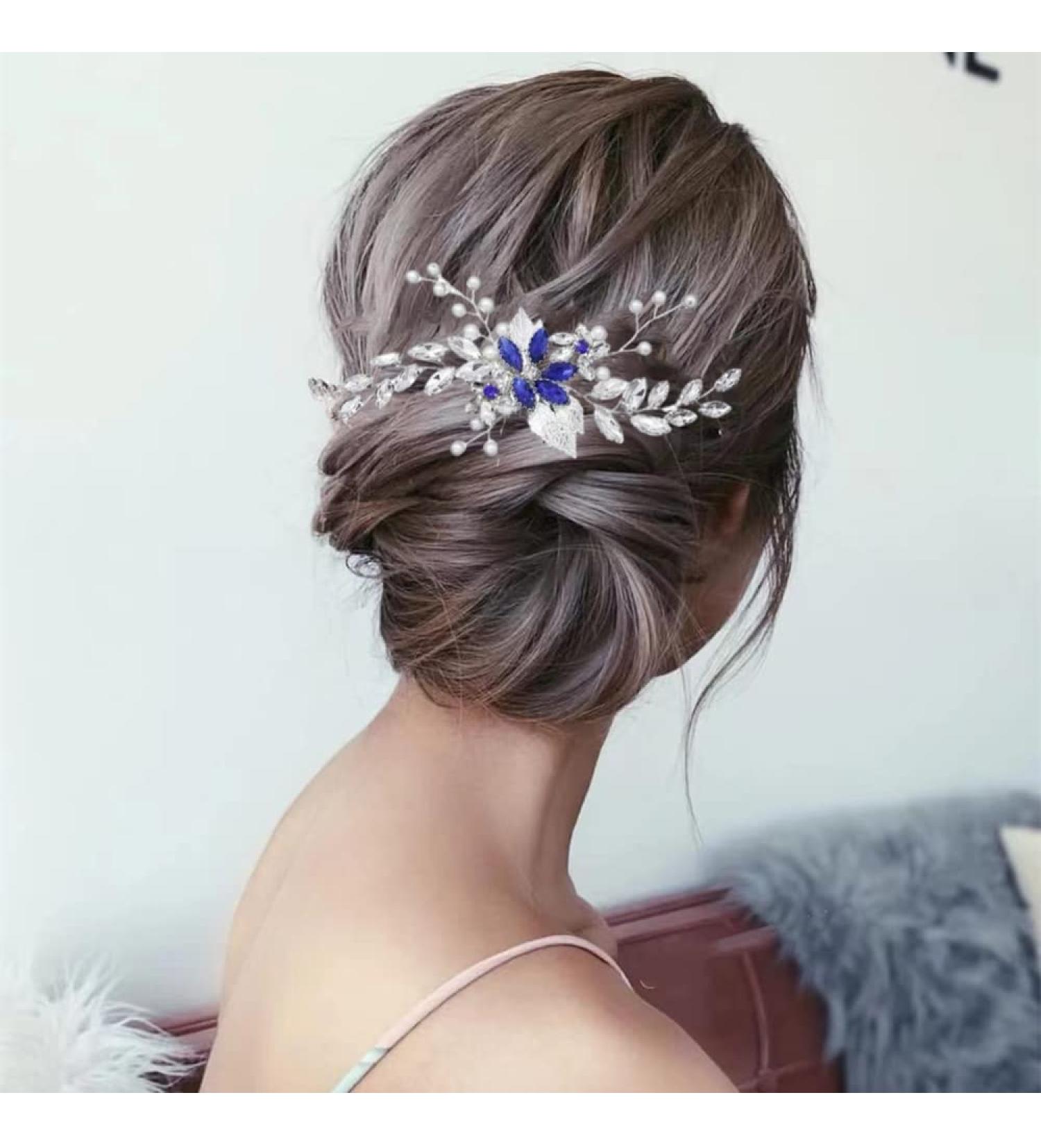 ISLHJDD Women Sapphire Crystal Blue Flower Headpiece Leaf Pearl Hair Vine Comb Wedding Hair Accessory Decorative for Bride Bridesmaid Girls - Buy Online on GoSupps.com