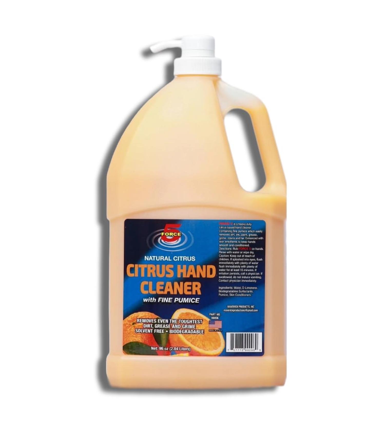 Force 5 - Citrus Hand Cleaner for Mechanics Heavy-Duty Mechanic Soap with Natural Pumice. Quickly Remove Removes Dirt Grease and Grime Natural Citrus Scent. (96oz). 1 - Buy Online on GoSupps.com