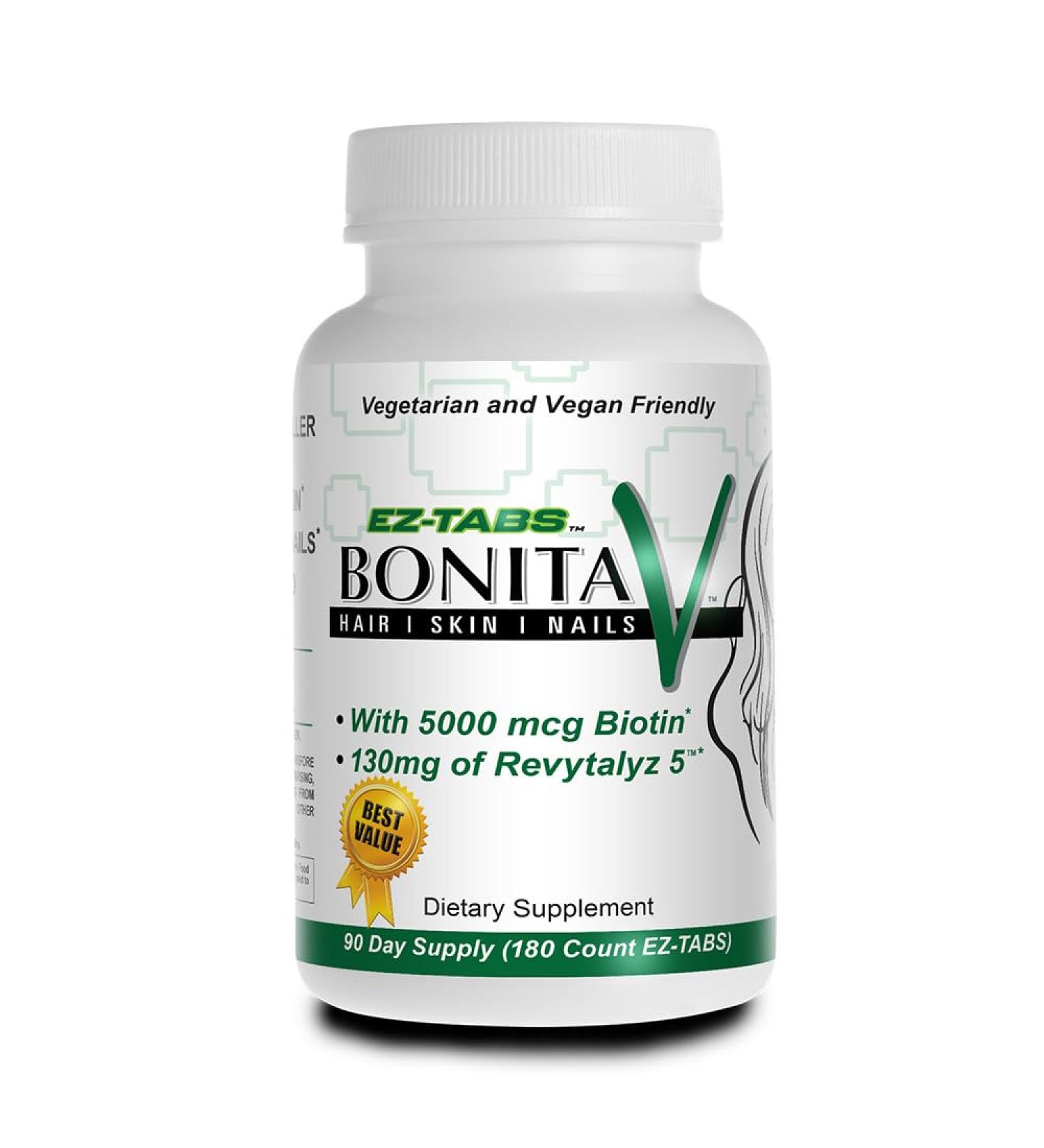 Essential Source Bonita V Vegan Hair Nails and Skin Vitamins for Women - 20 Active Ingredients Including Biotin - Stronger Nails Healthy Skin Hair Growth - 180 EZ-TAB Veggie Tablets - Buy Online on GoSupps.com