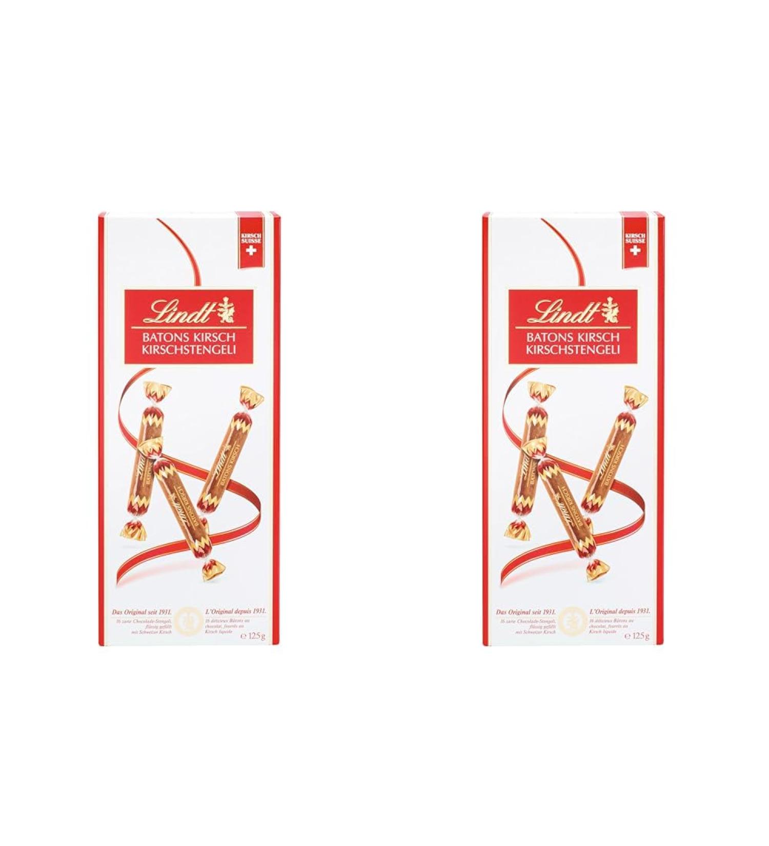 Lindt Chocolate Batons Cherry Geli - 125g | Whole Milk Chocolate with Swiss Cherry Filling | Praline Gift with Alcohol | Pack of 2 - Buy Online on GoSupps.com