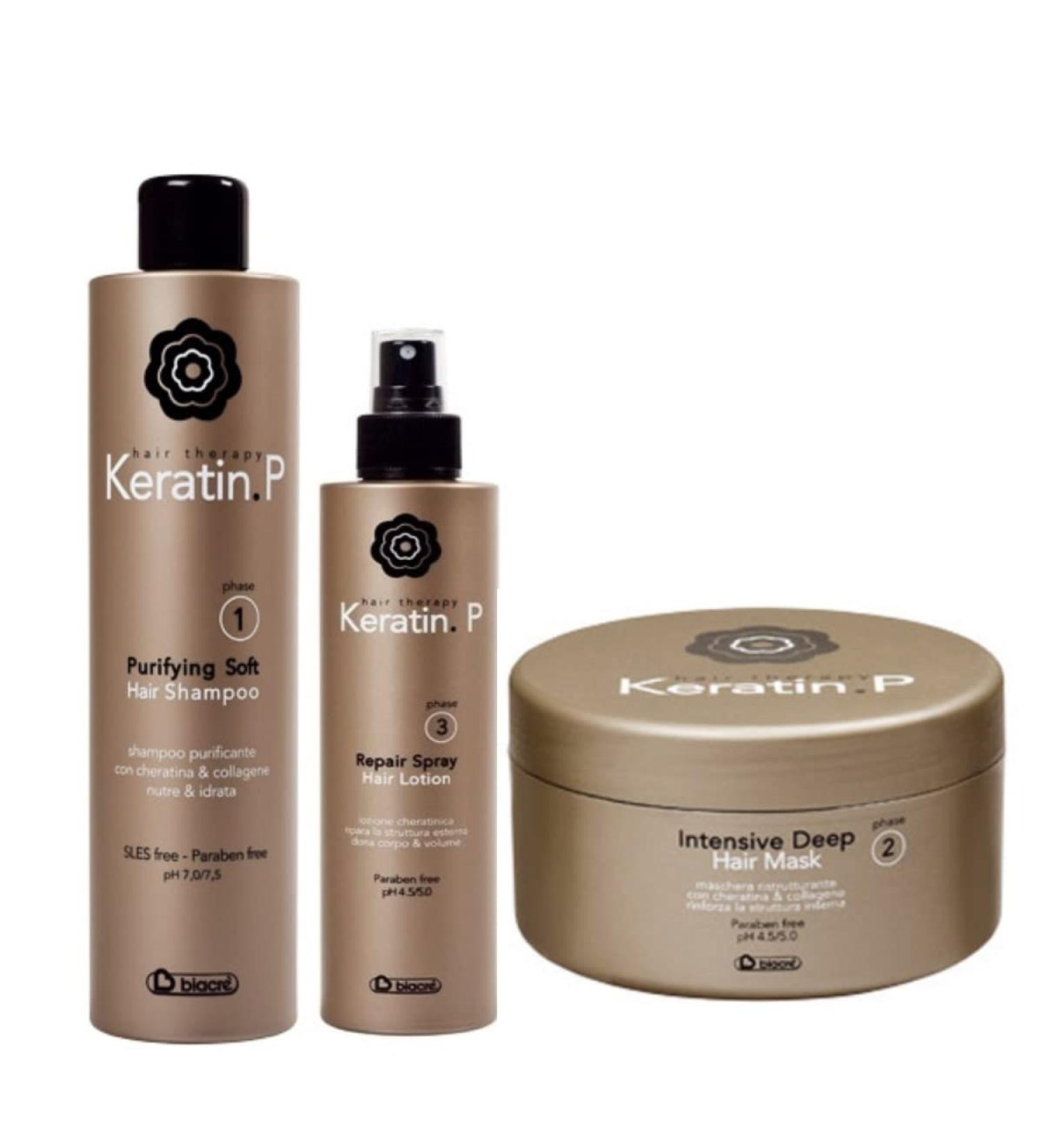 5665 Complete Keratin P Biacre' Restructuring Hair Treatment Kit: Shampoo + Mask + Spray Lotion - Buy Online on GoSupps.com