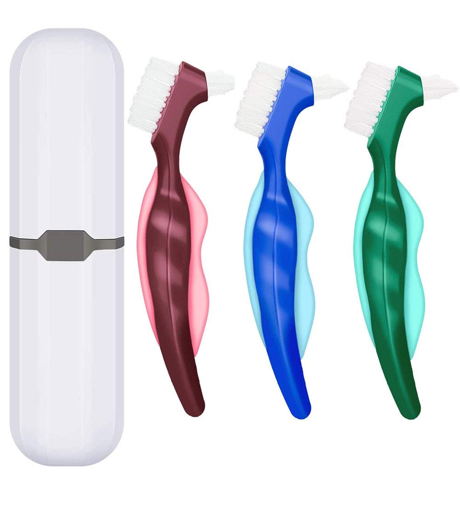 3-Piece Prosthesis Brush Set | Ergonomic & Portable Care Kit with Multi-Layered Bristles | Ideal for Prosthesis Maintenance - 3 Colors - Buy Online on GoSupps.com