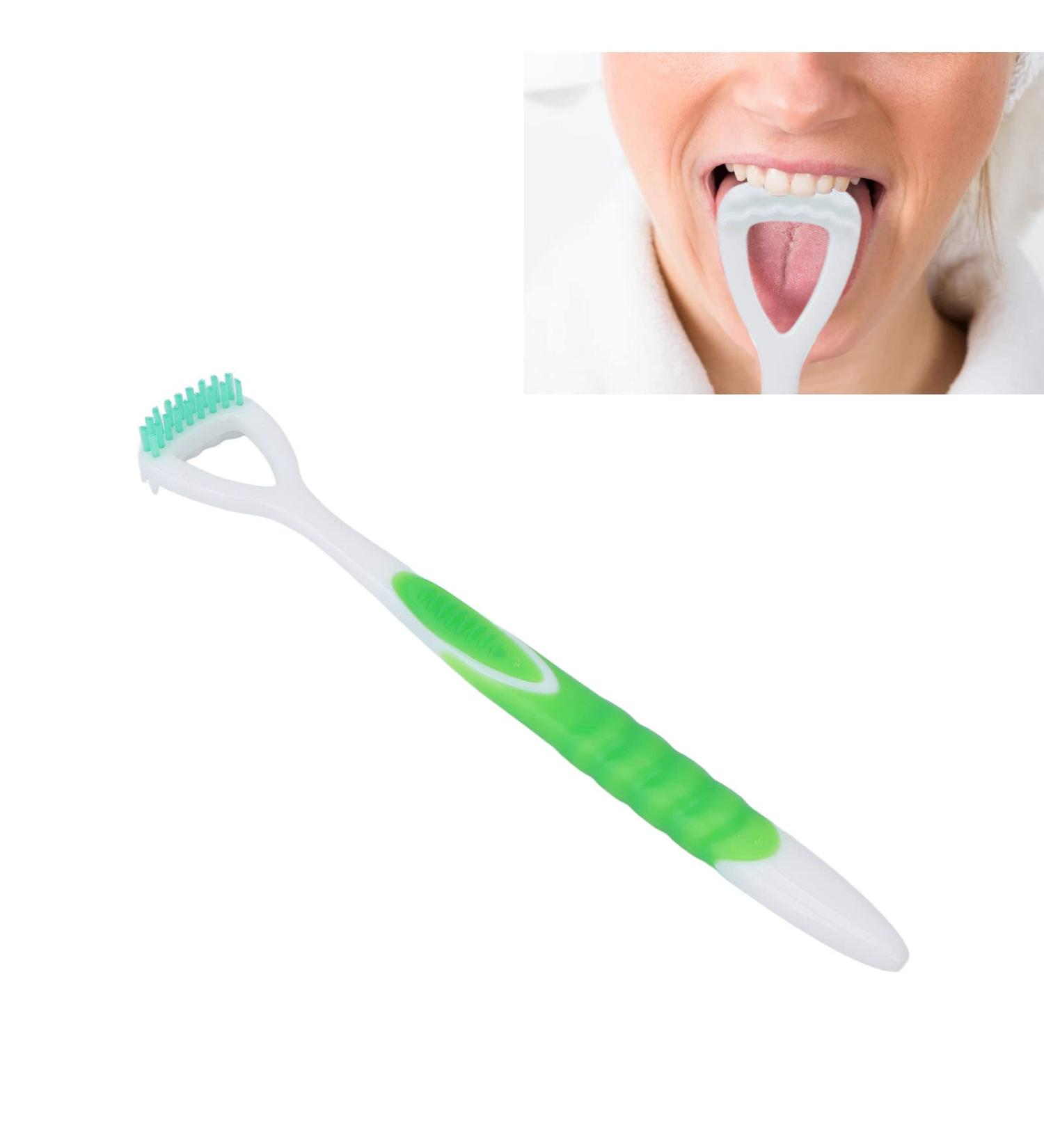 Premium Green Tongue Brush for Fresh Breath | Flexible Long Handle Oral Health Tool for Adults - Buy Online on GoSupps.com