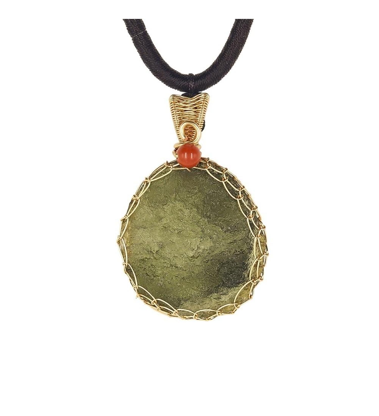 Raw Moldavite Crystal Necklace | 14K Gold Plated | Unique Czech Meteorite Tektite Birthstone Jewelry - Buy Online on GoSupps.com