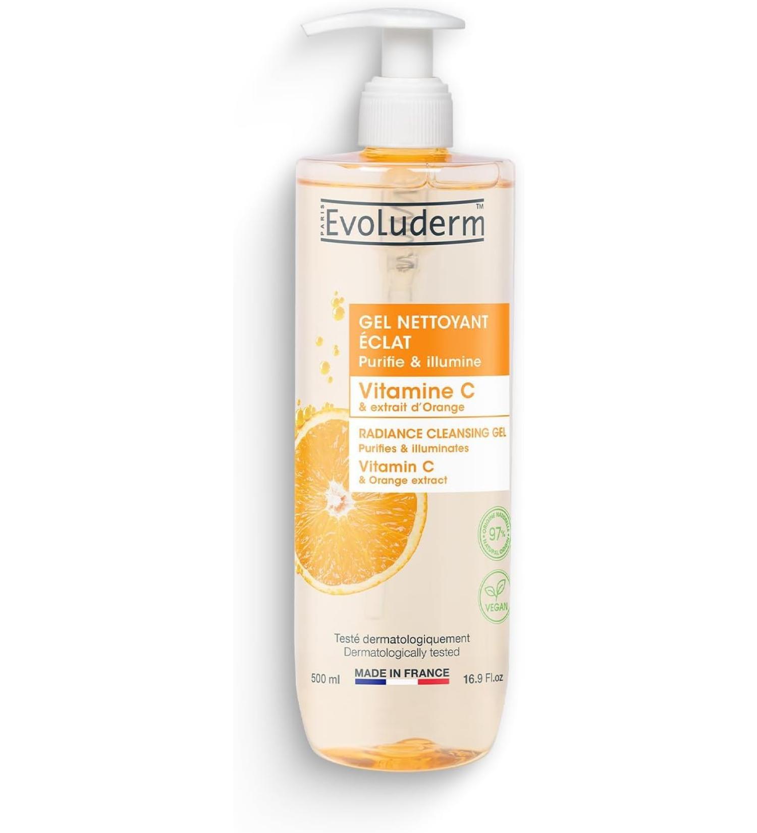  Evoluderm EVOLUDERM Vitamin C Radiance Cleansing Gel 500 ml 97% Natural Origin Vegan Made in France - Buy Online on GoSupps.com