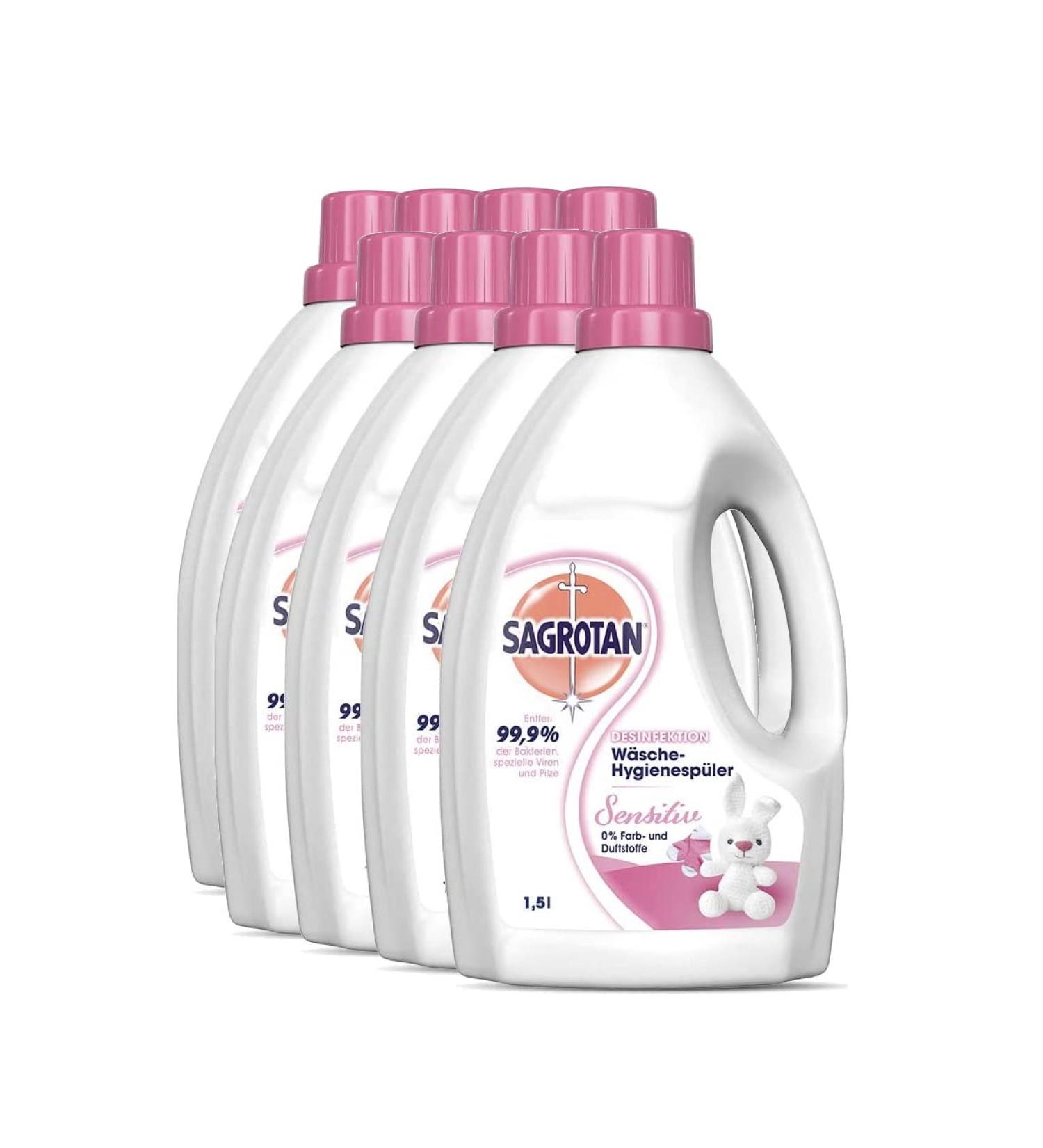 Sagrotan Laundry Hygiene for Sensitive Skin - Disinfectant Cleaner 8 x 1.5L | Hygienically Clean & Fresh Laundry - 12L Advantage Pack - Buy Online on GoSupps.com