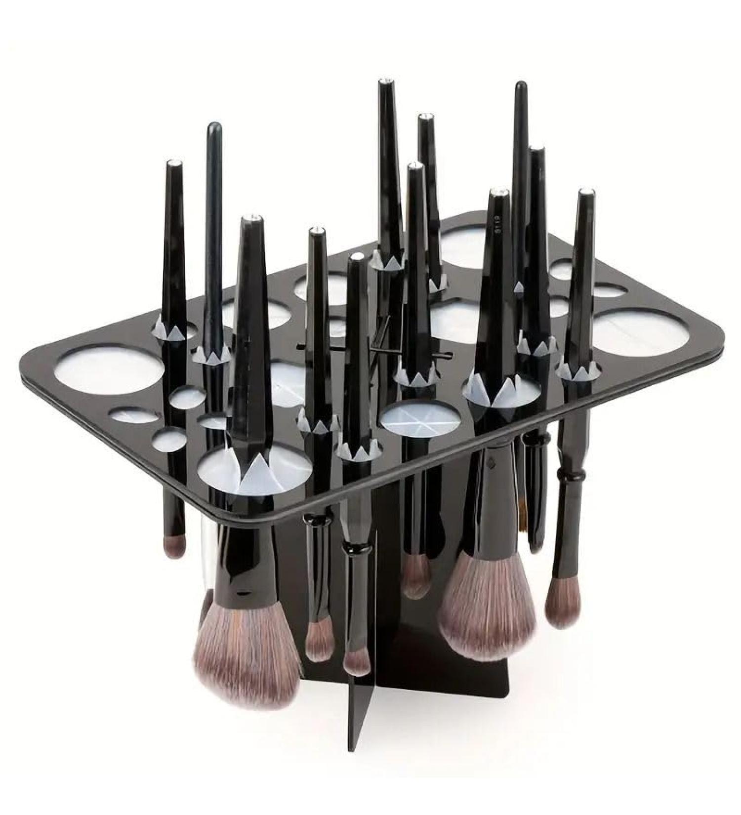 Makeup Brushes Drying Rack - 28 Slot Acrylic Brush Holder & Stand for Artists | Perfect for Makeup & Nail Brushes - Black - Buy Online on GoSupps.com