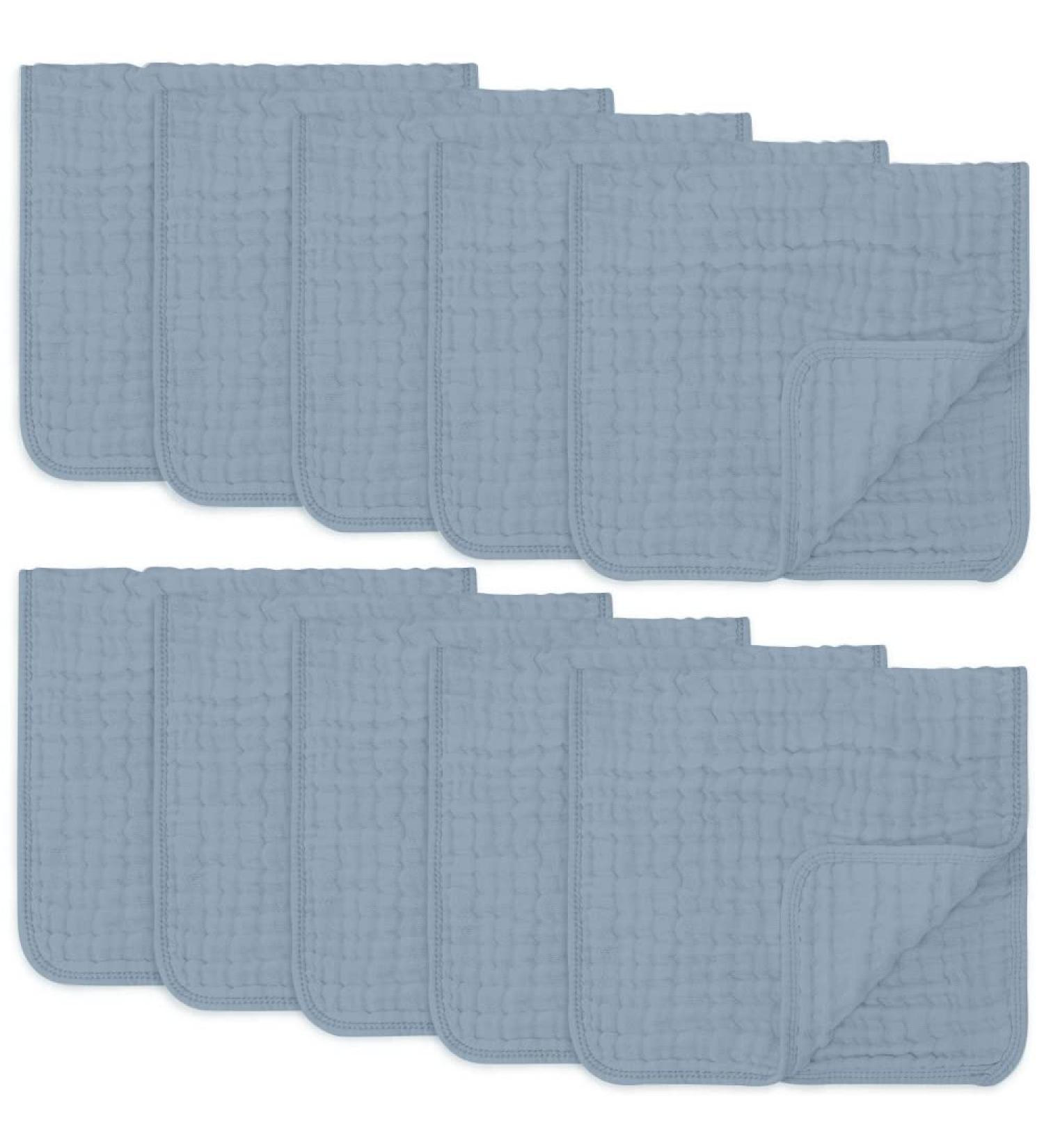 Comfy Cubs Large Muslin Spitting Towels - 100% Cotton 6 Layers Ultra-Absorbent Baby Burp Cloths Pacific Blue 10-Pack (50.8 x 25.4 cm) - Buy Online on GoSupps.com