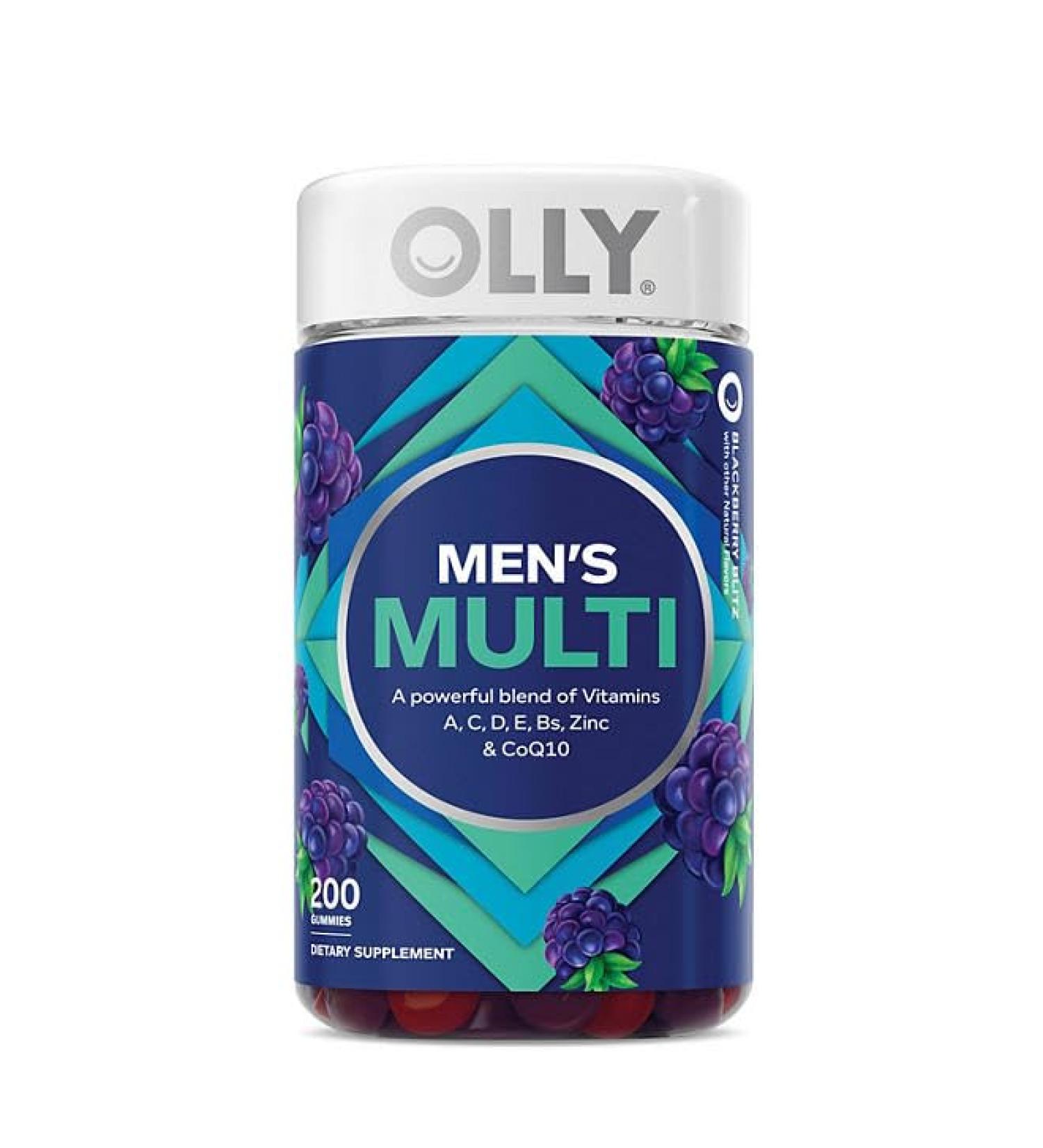 OLLY Men's Multivitamin Gummy Overall Health and Immune Support Vitamins A C D E B Lycopene Zinc Adult Chewable Vitamin BlackBerry (200)