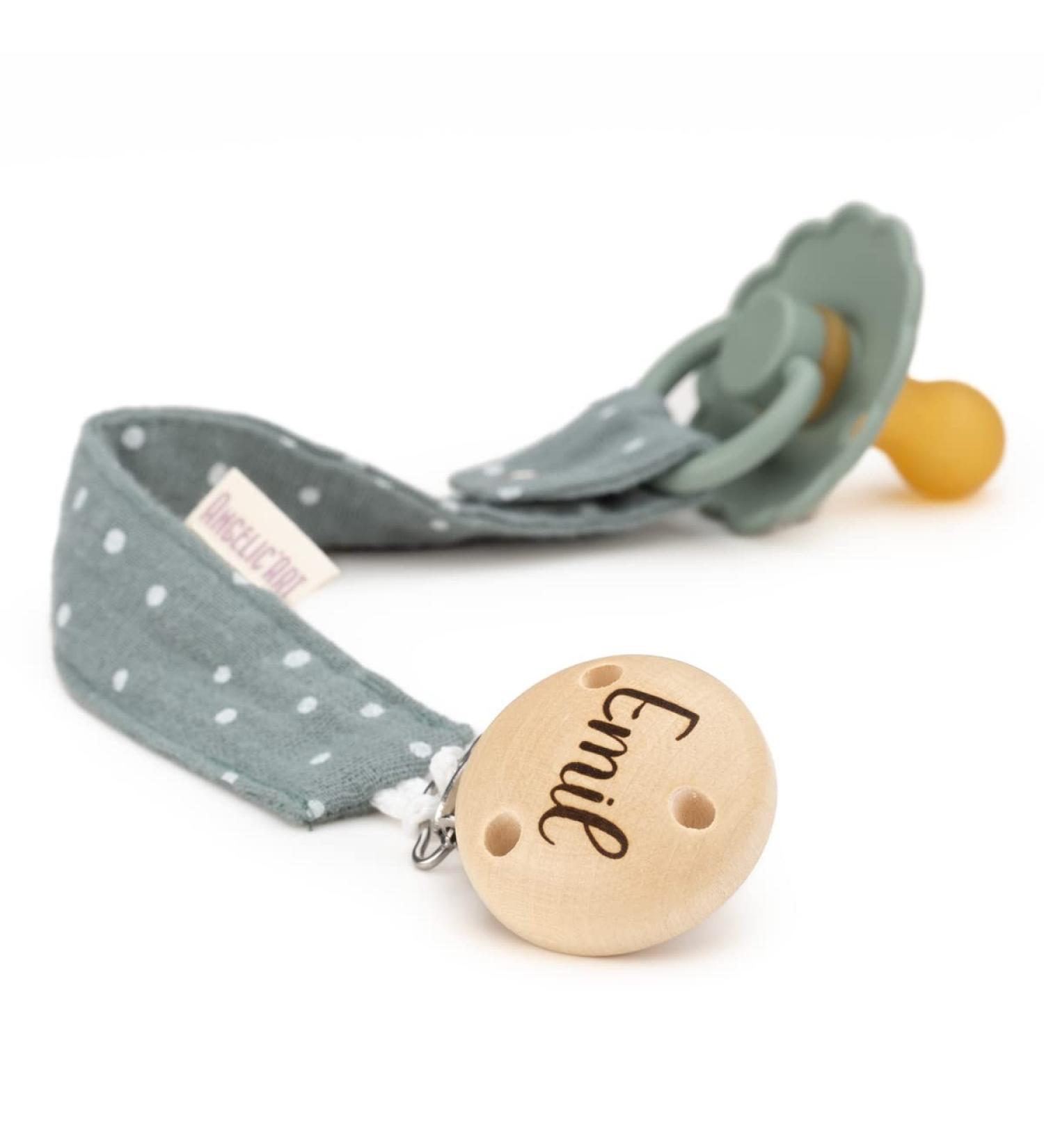 AngelicArt Personalized Pacifier Strap - Engraved Name for Boys & Girls | Dark Mint Dotted | Perfect Baby Gift - Buy Online on GoSupps.com