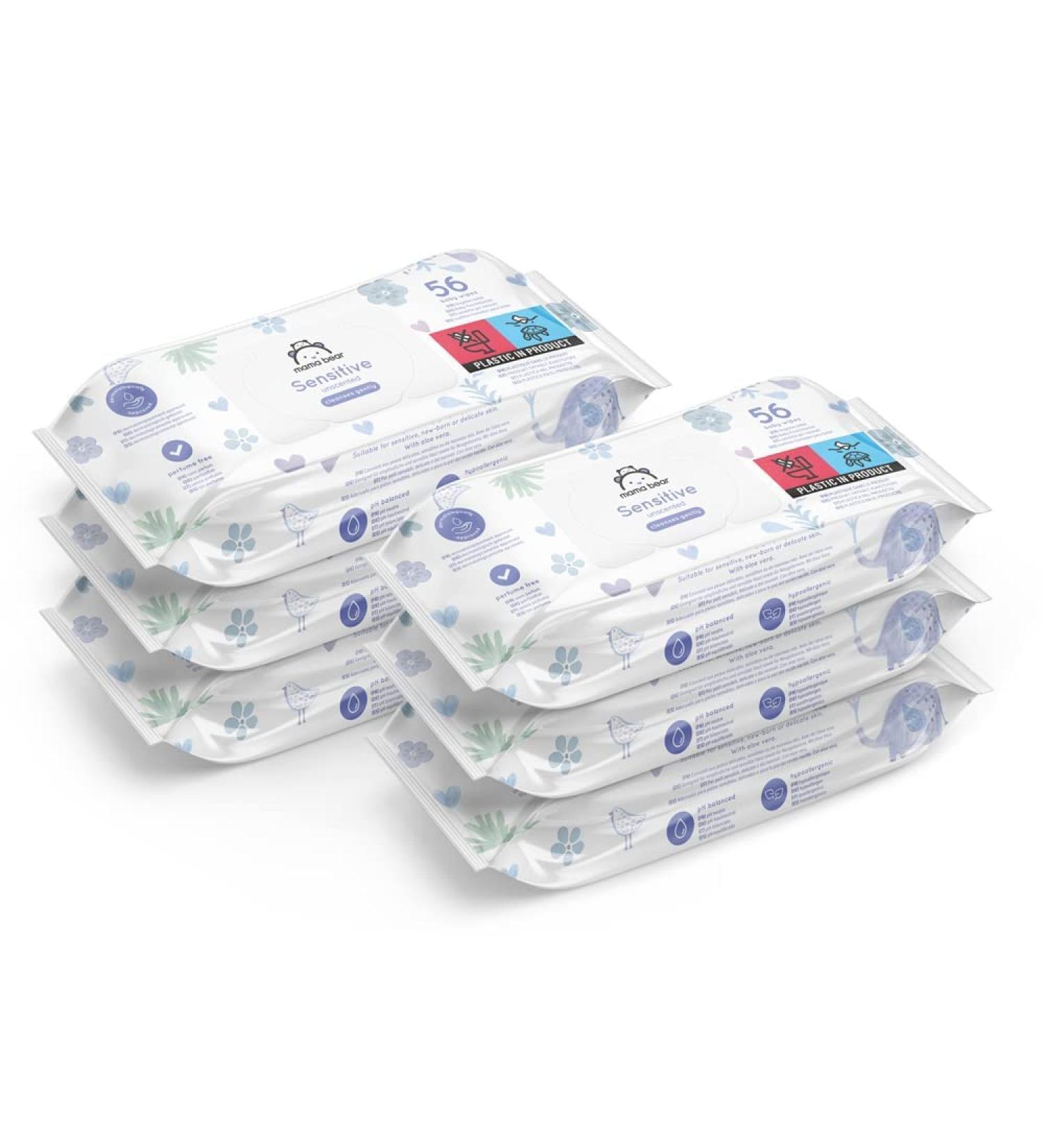Amazon Mama Bear Sensitive Baby Wipes - Unscented 336 Count (6 Packs of 56) | Safe Gentle and Effective for Babies - Ship Internationally - Buy Online on GoSupps.com