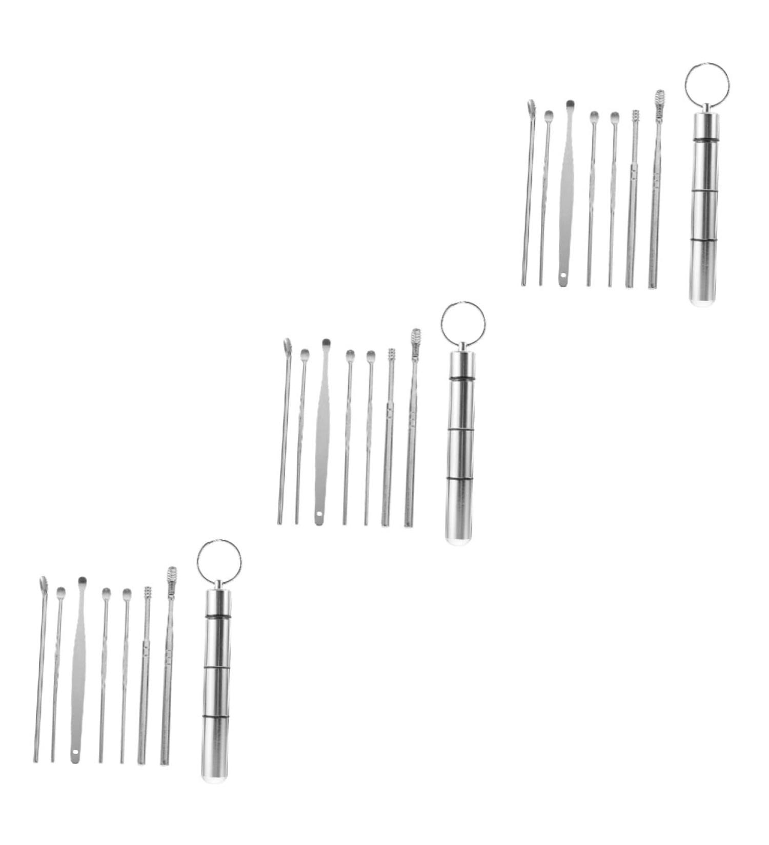 Ear Scoop Scraper Tool Set - 7 Stainless Steel Ear Picks for Ear Cleaning - Rotating Spring Design - Silver (3 Sets) - Buy Online on GoSupps.com