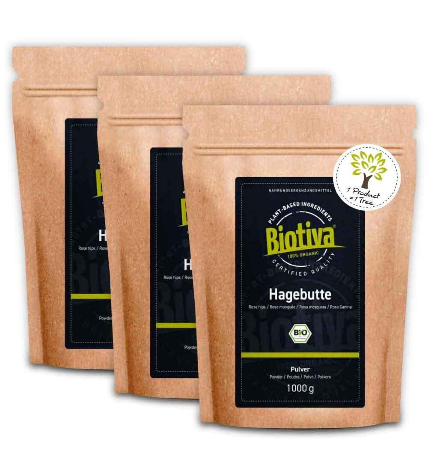 Buy Organic Rosehip Powder Bio 3kg - Freshly Ground Rosa Canina from Europe - Biotiva - Premium Quality for Health Benefits - Buy Online on GoSupps.com