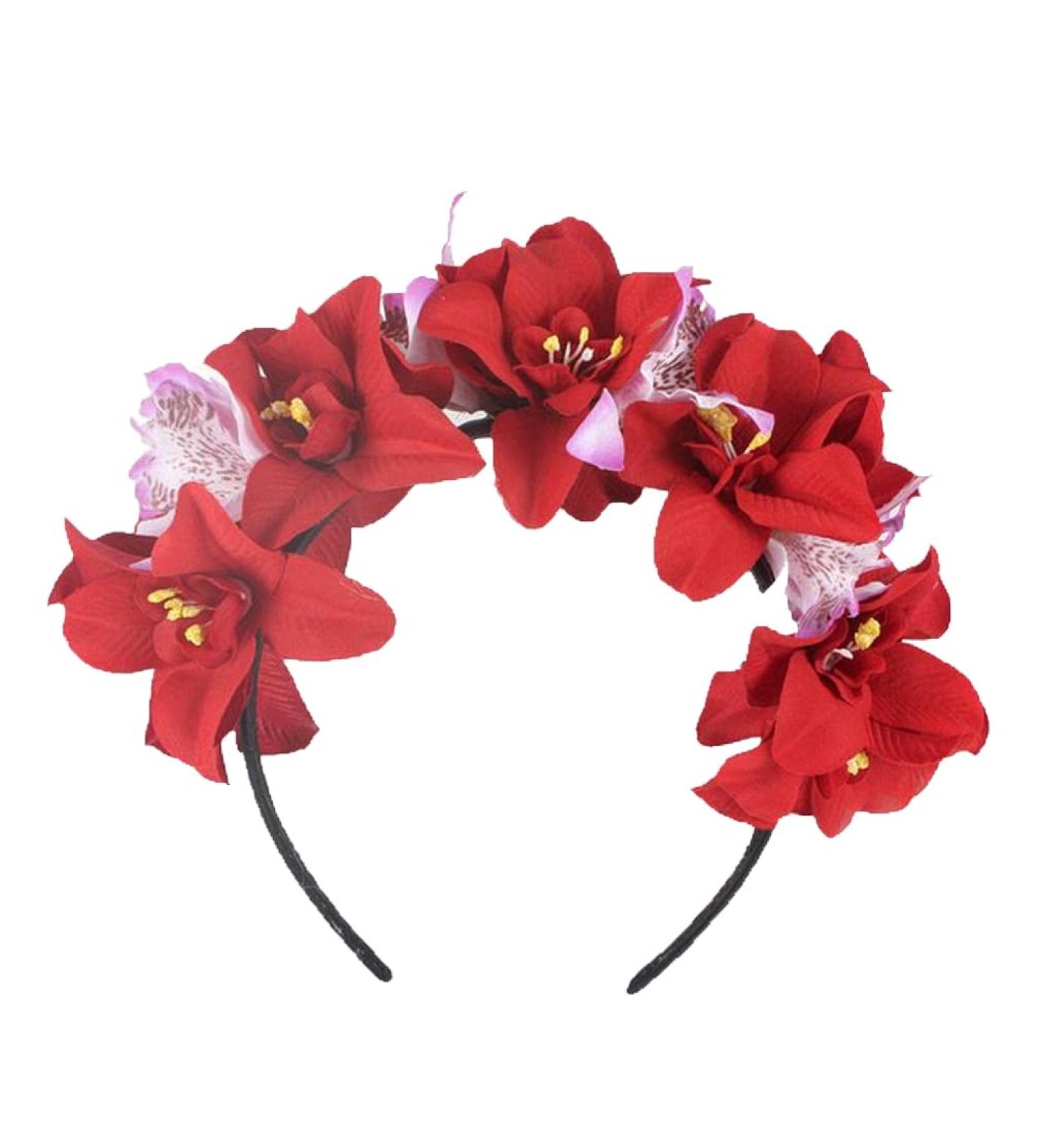 Upstore Mexican Flower Crown Headband Halloween Hairband Rose Flower Crown Headpiece Floral Hair Accessories for Carnival Cosplay Party Beach Vacaton Red - Buy Online on GoSupps.com