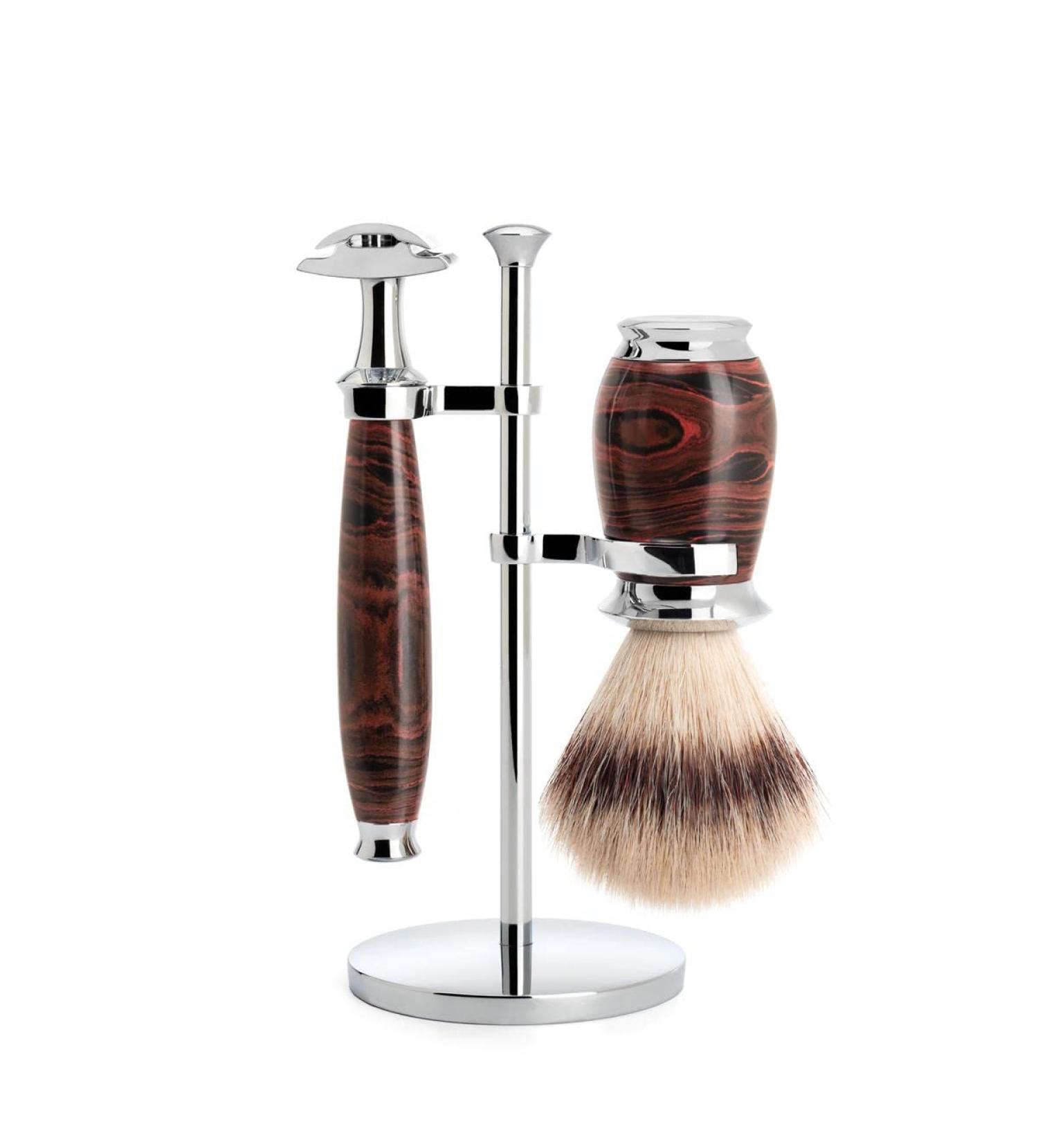 M hle Raziet 3-Part Shaving Brush | Silvertip Fibre | Handcrafted with Chrome-Plated Razor Stand | Classic Razor Blade Compatible | eBonit Handles - Buy Online on GoSupps.com