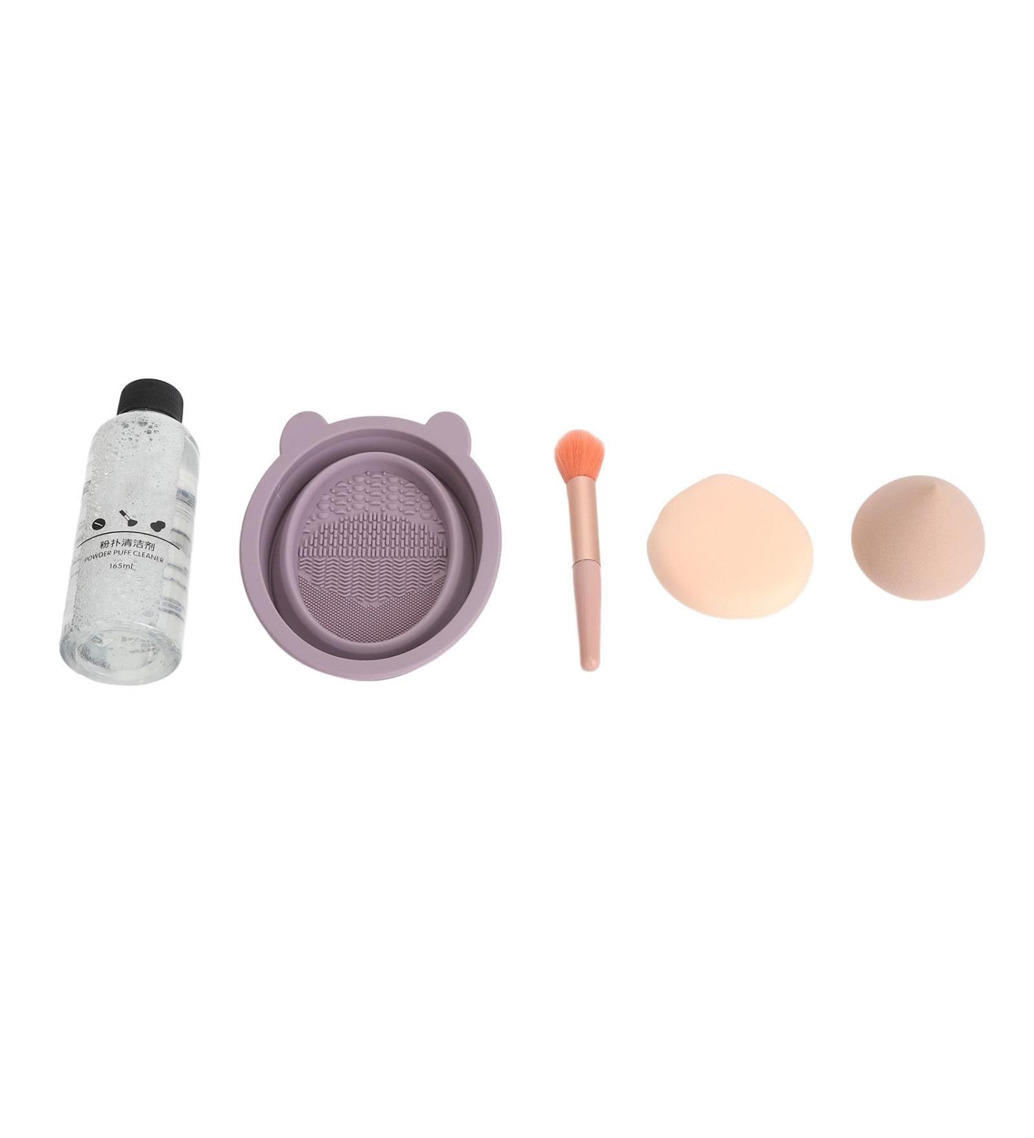 Makeup Brush Cleaner Kit 5 Pieces Textured Multifunctional Residue Removal Purple Makeup Brush Scrubber with Cosmetic Brush for Daily Use - Buy Online on GoSupps.com