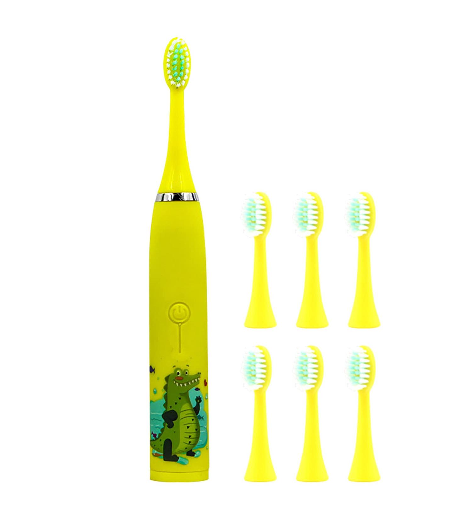 Electric Toothbrush Children USB Rechargeable - Electric Toothbrush Kids 6-12 Toothbrush Soft Hair Cleaning Tool for Child Boys and Girls Bathroom Products (Yellow) - Buy Online on GoSupps.com