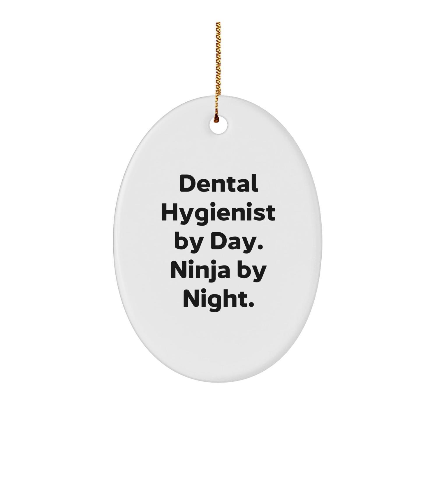 Dental Hygienist Gifts: Oval Ornament Funny Quote Christmas Memorable Present Gifts from Friends Dental Hygienist by Day. Ninja by Night.