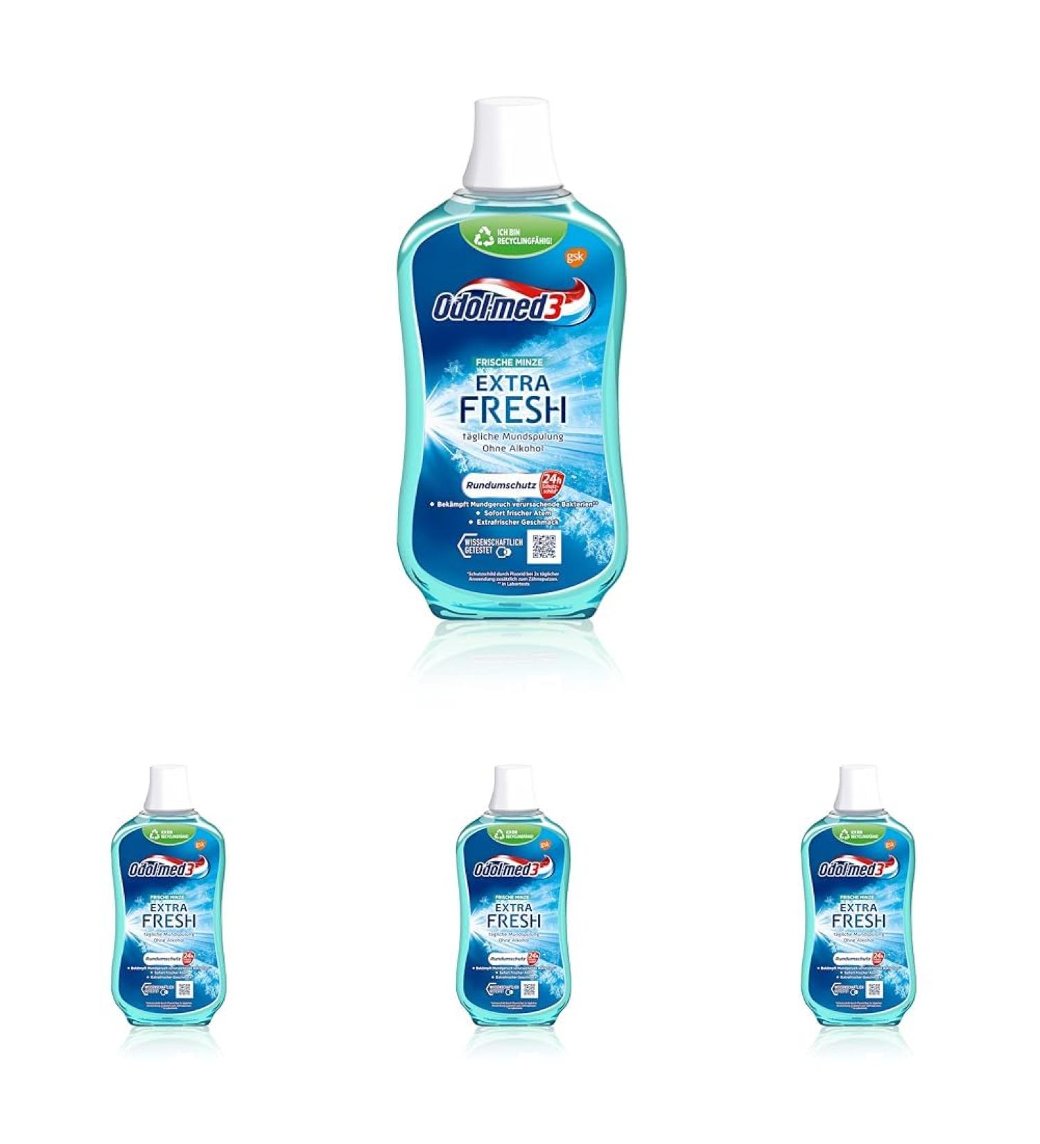 Odol-med3 Mouthwash Extra Fresh alcohol-free mouthwash 500ml (pack of 4) 500 ml (pack of 4)