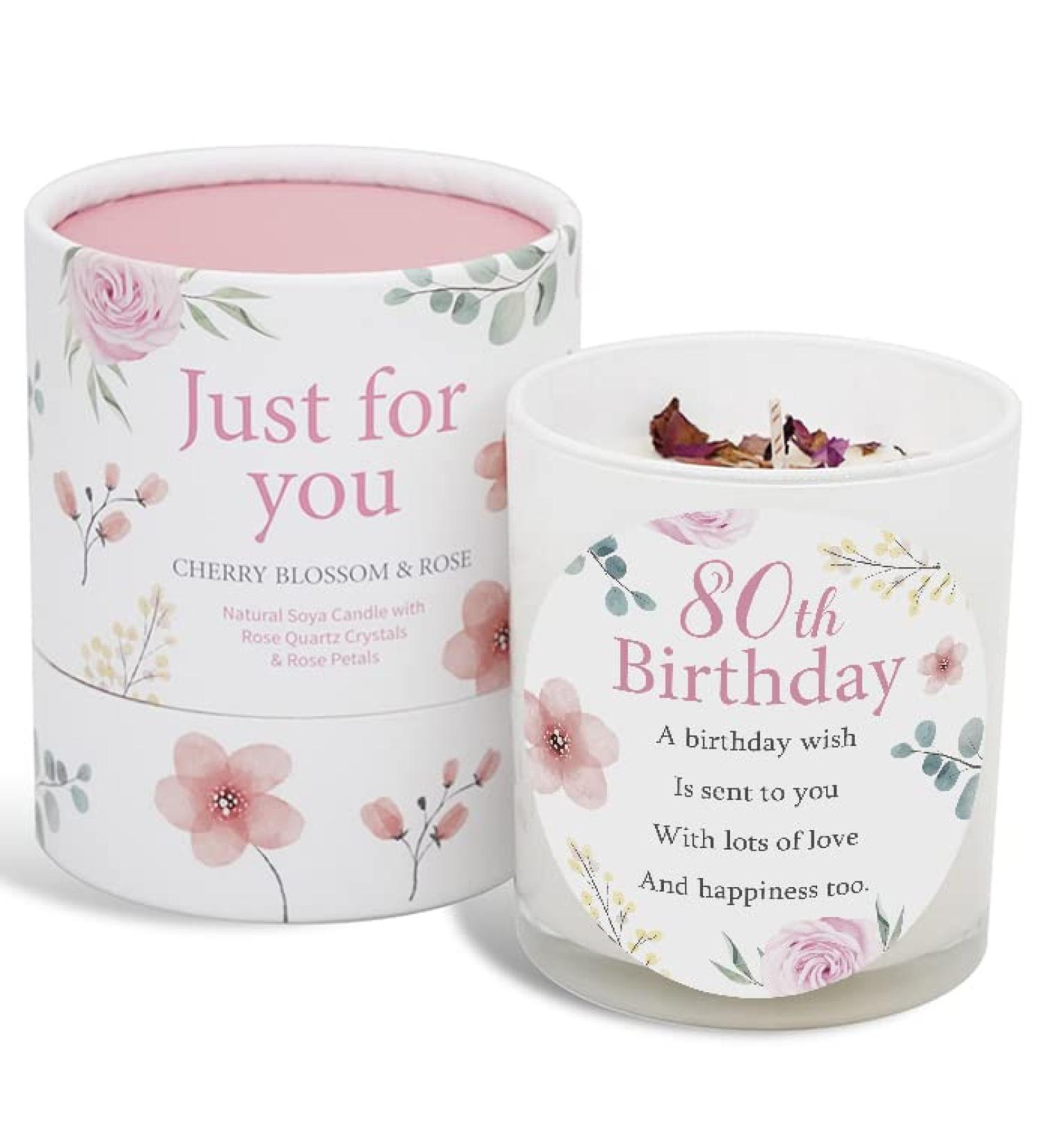 80th Birthday Candle - Perfect Gift for 80th Birthday Celebrations | SOYA Candle with Rose Quartz & Petals - Buy Online on GoSupps.com
