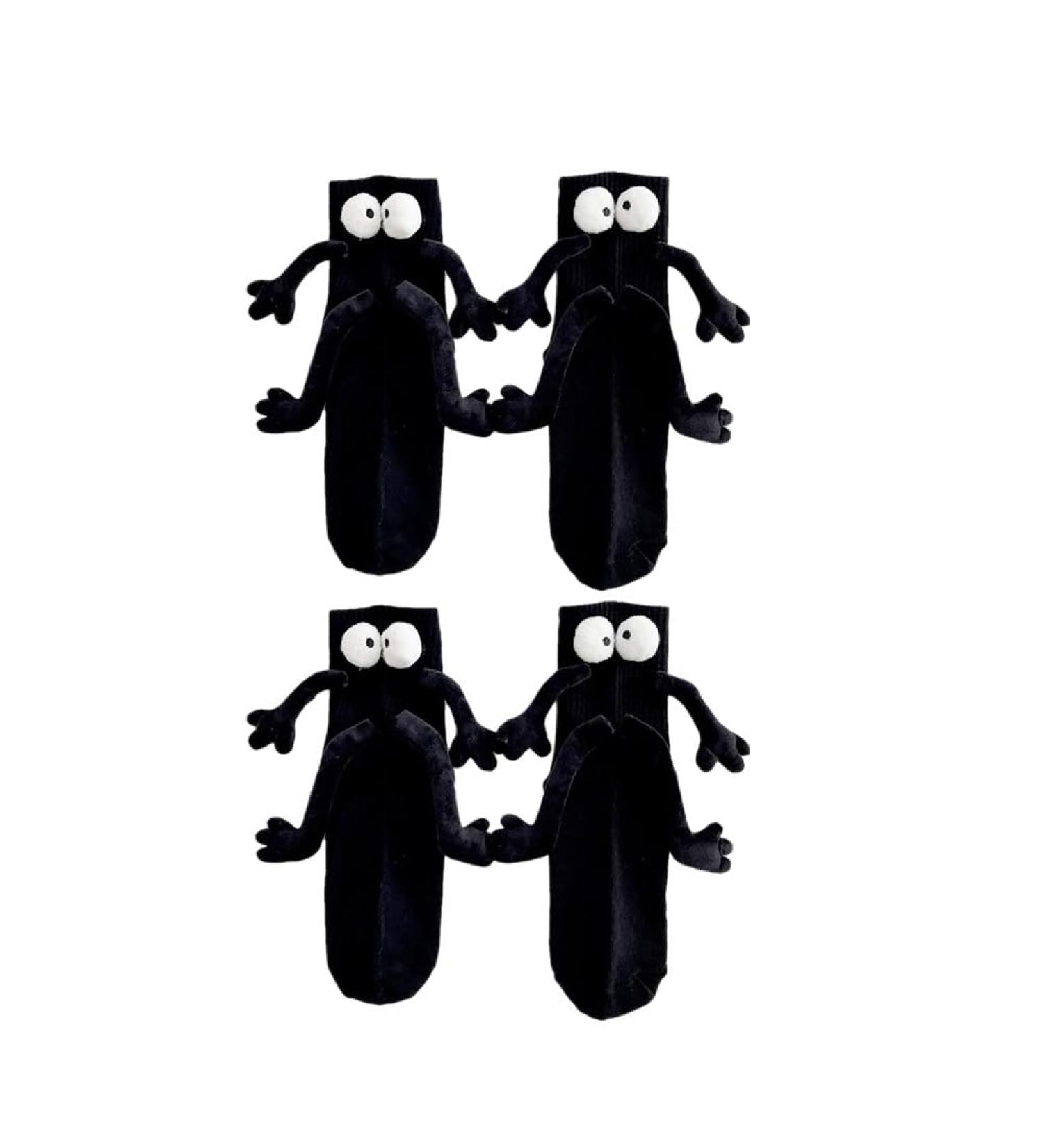 Novelty Magnetic Suction 3D Couple Socks - Funny Cartoon Show Off Socks for Men and Women (2 Pairs, Black) - Buy Online on GoSupps.com