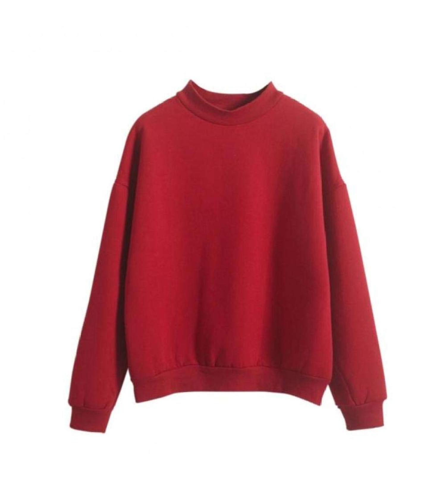 Bigfanshu Women's Casual Long Sleeve Hoodie Sweatshirt Jumper Pullover Thick Autumn Winter Tops Red