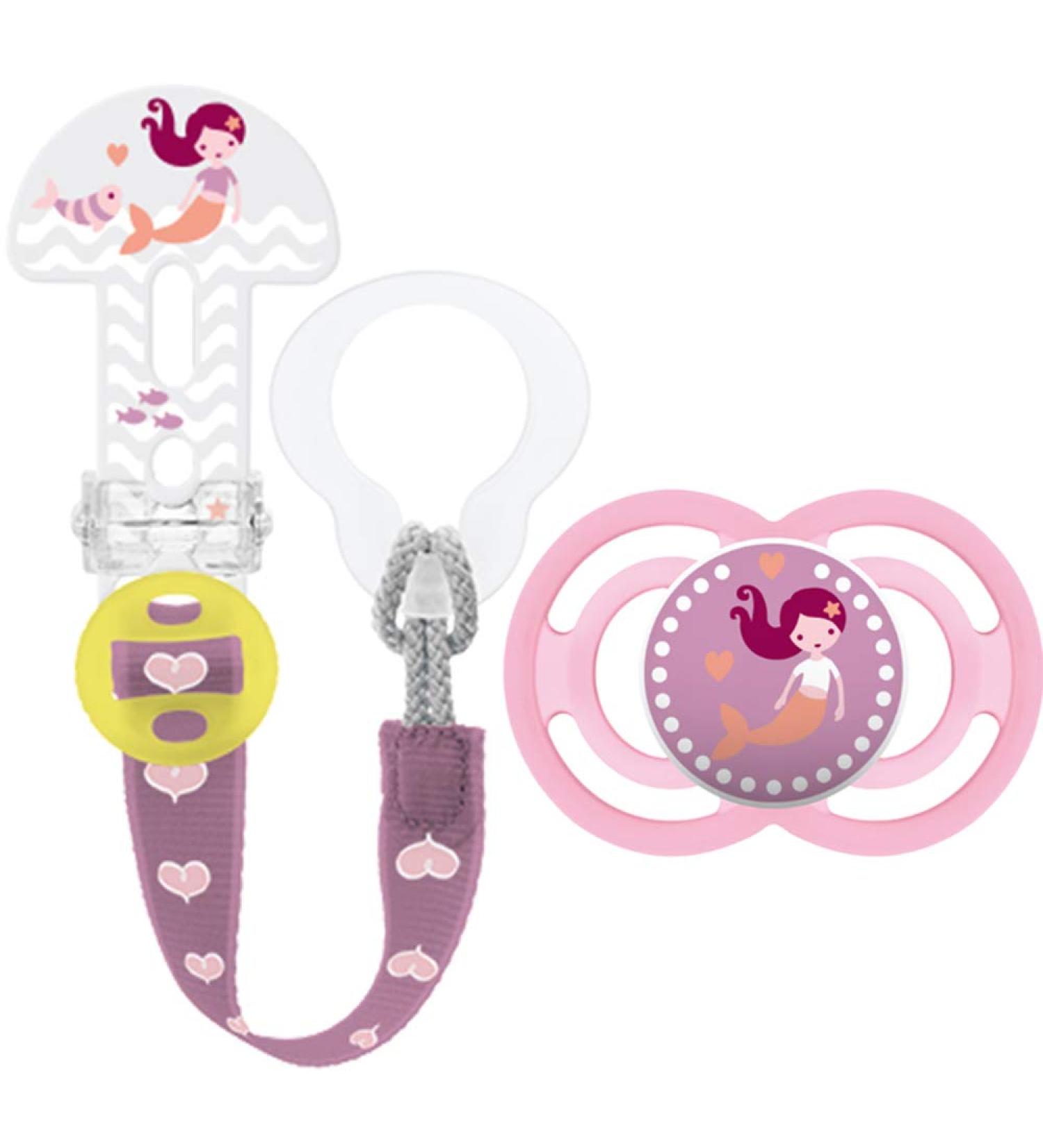 MAM Perfect Day Pacifier for Girls - Silicone 6+ with Adjustable Clip It! Fashion Pacifier Strap - Washable & Stylish - Buy Online on GoSupps.com