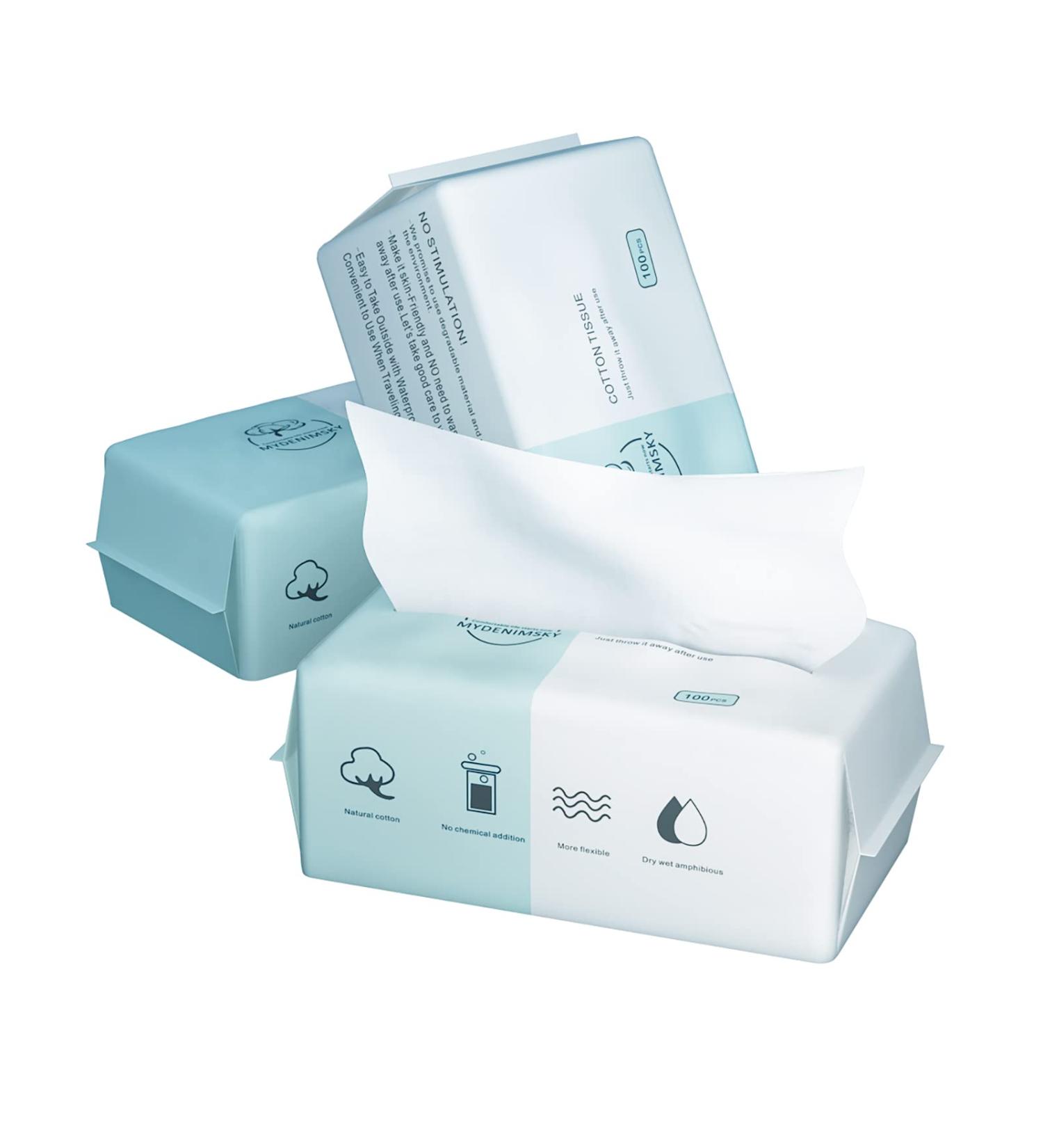 MYDENIMSKY Disposable Face Towel 100% Cotton Makeup Remover Dry Wipes - 100pcs, Extra Thick Soft Cleansing Beauty Towels for Sensitive Skin - Buy Online on GoSupps.com