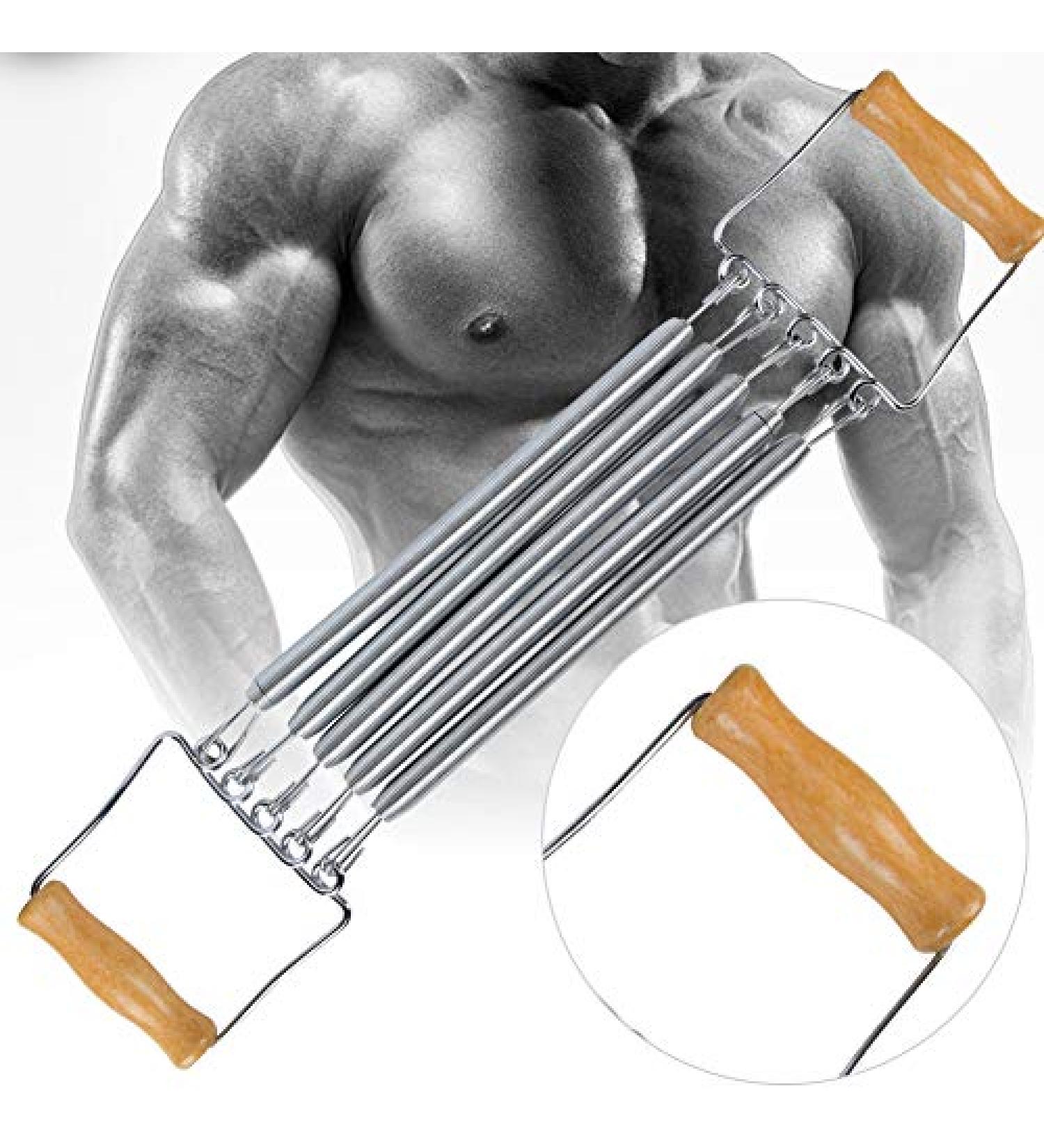 Spring Wall Pulley Chest Expander - Removable Fitness Bands for Muscle Training & Stretching with Wooden Handle - Buy Online on GoSupps.com