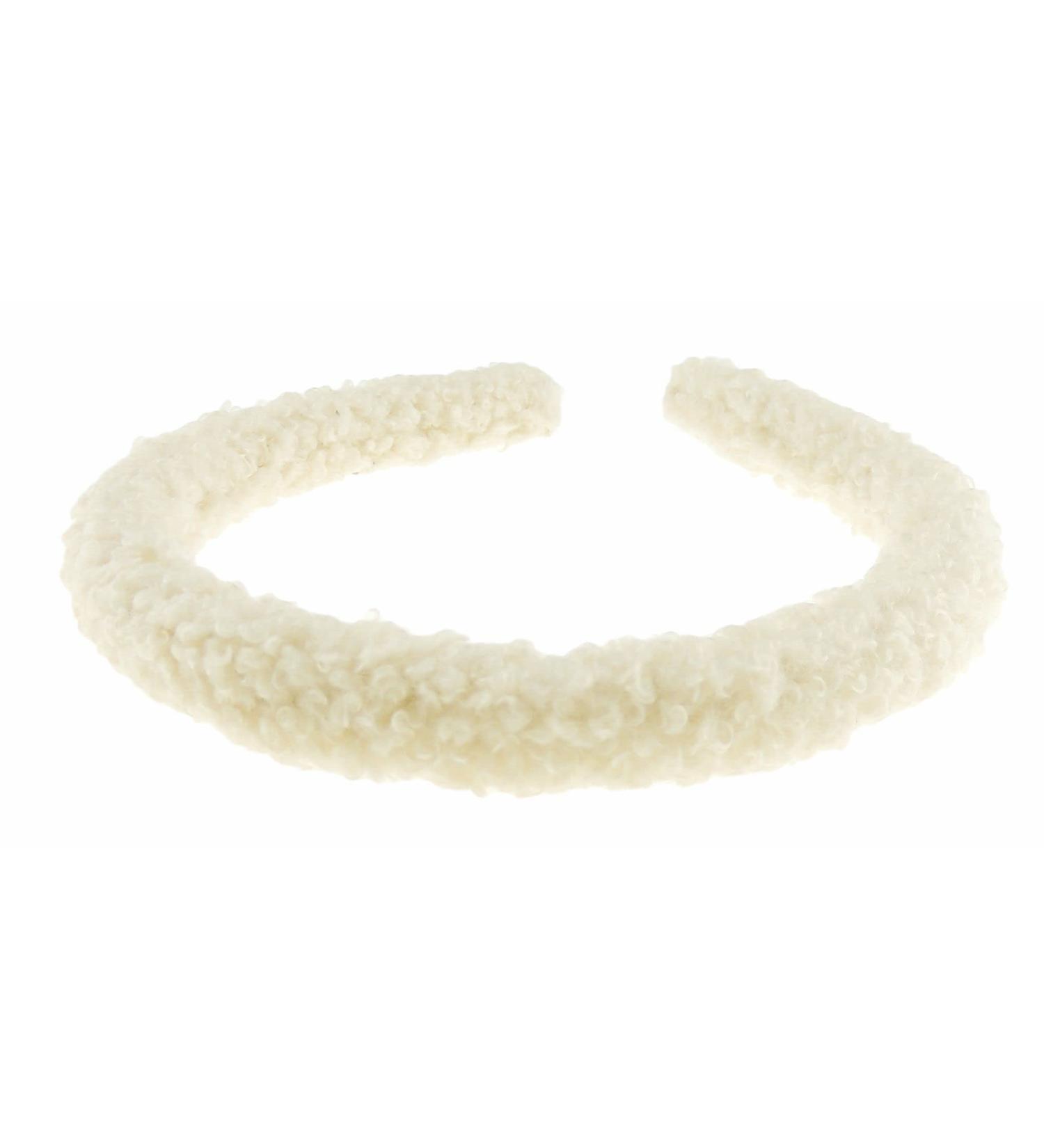 Ladies Girls Soft Fuzzy Pulled Fluff Plush Covered Narrow Thin Headband Alice Band (Cream)