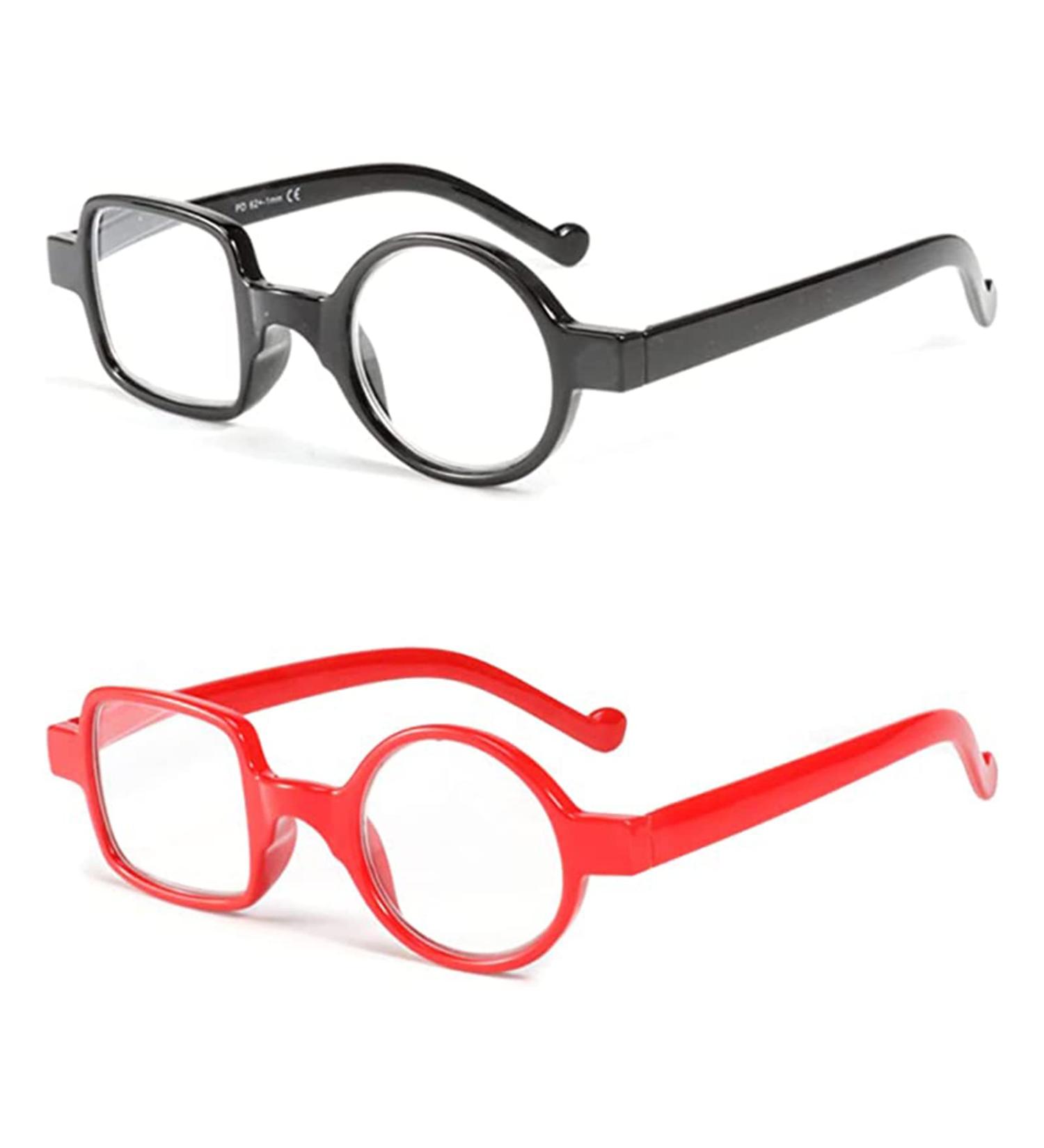 Buy Kodilin Round Square Reading Glasses for Men & Women - Anti-Blue Light Gaming Glasses (Black+Red 1.0) - 2 Pieces with Spring Hinge - Buy Online on GoSupps.com