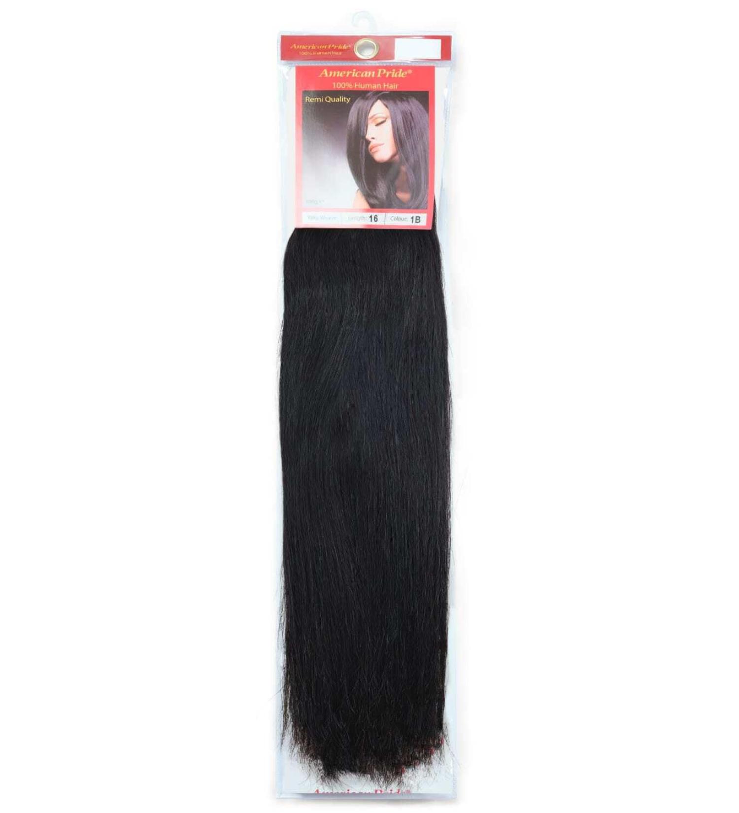 Yaki Silky Weave Barely Black (1B) 16" Human Hair Extensions