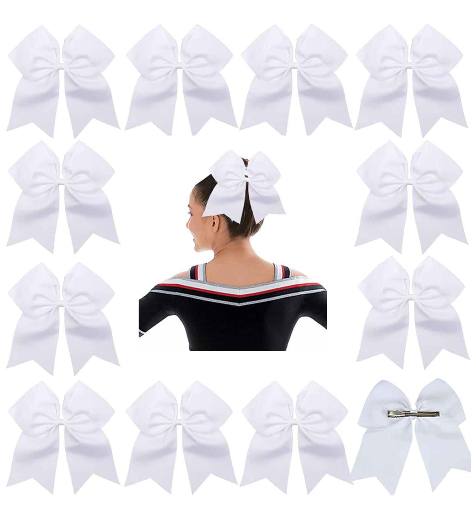 12Pcs Large White Cheer Bows with Alligator Clips for Teen Girls - Hipheer Softball & Cheerleader Sports - Buy Online on GoSupps.com