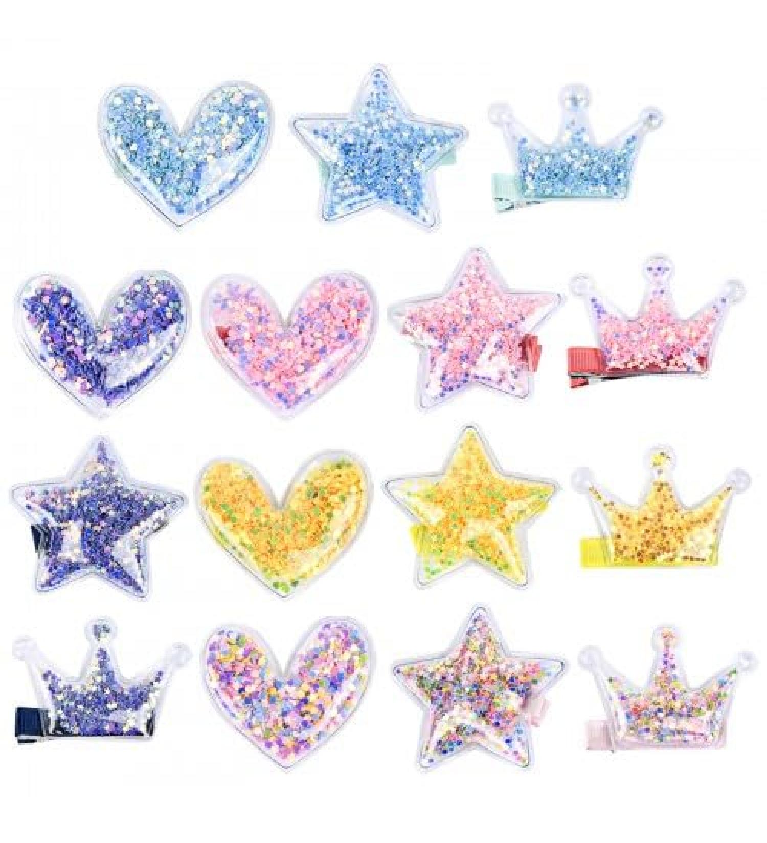 volumoon 15 Pcs Girls Hair Clips Star/Crown/Heart Shaped HairPins Sparkly Cute Hair Clips Colourful Sequin Hair Clips Non-Slip Kids Hair Barrettes for Girls Women Kids Fine Hair Thick Hair - Buy Online on GoSupps.com