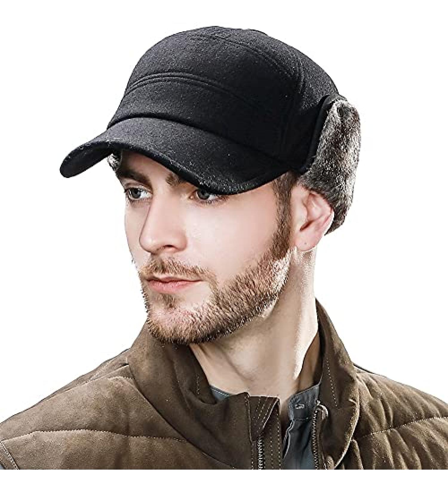 Comhats Wool Baseball Cap with Earflap Lining - Men's Fur Hunting Trapper Dad Hat - Buy Online on GoSupps.com