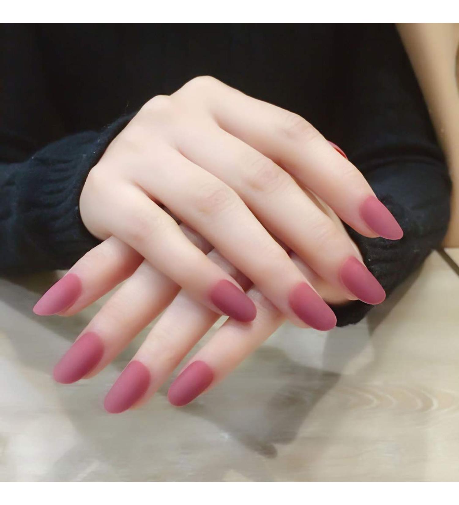 Matte Press on Nails Black Long Oval Fake Nails Artificial Full Cover False Nails for Women and Girls