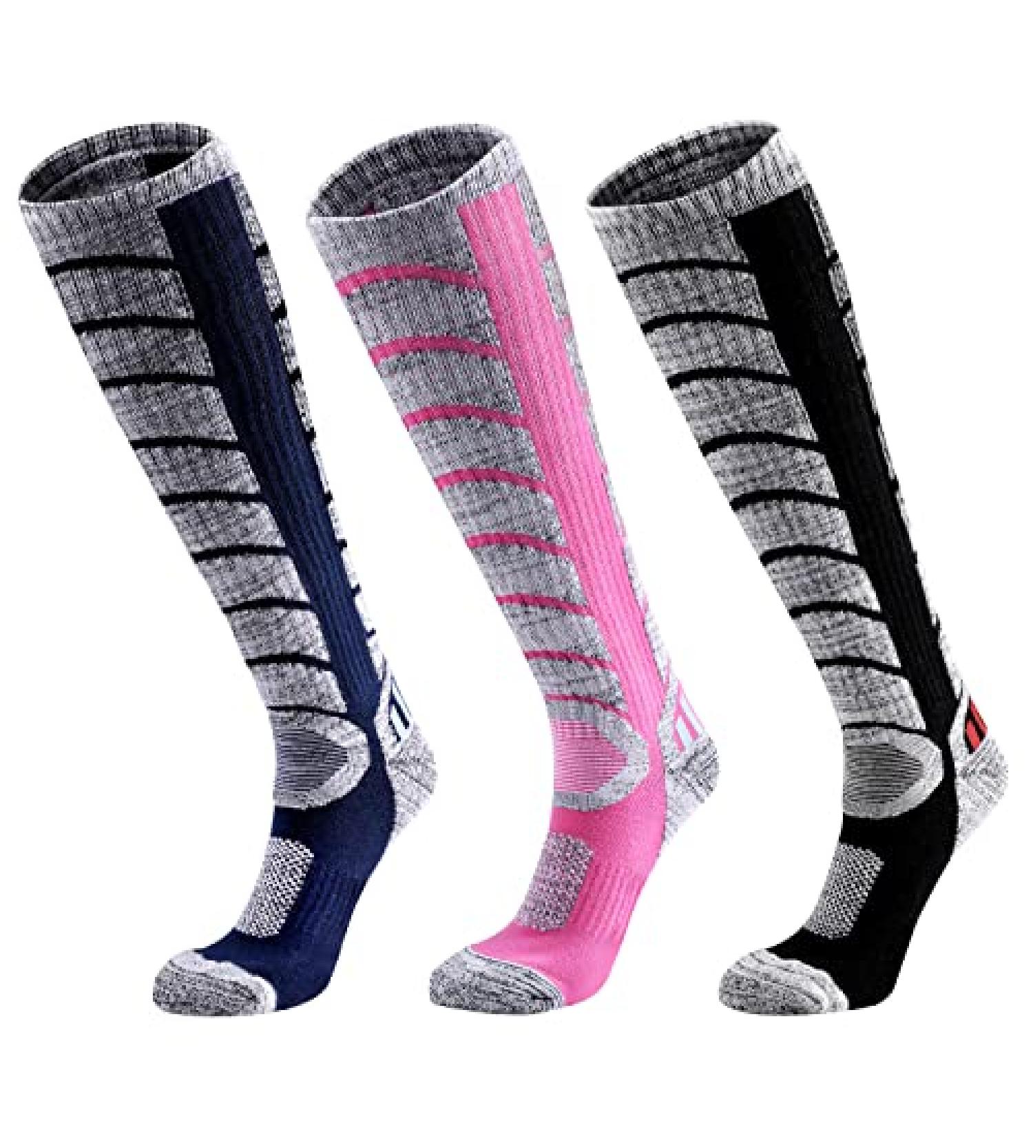 3 Pair Extra Thick Ski Socks for Women & Men | Warm Knee High Snowboarding Socks - Buy Online on GoSupps.com