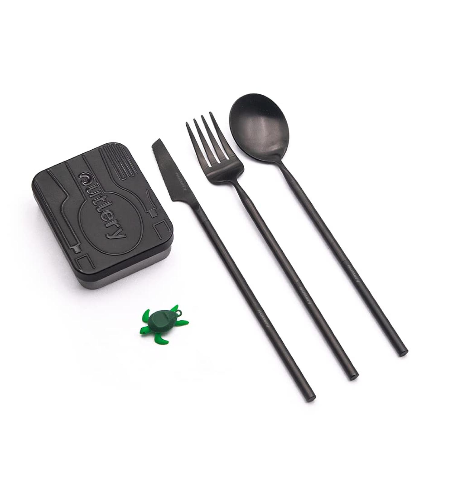 Outlery Stainless Steel Travel Cutlery Set (Black) with Travel Case - Portable & Reusable - Buy Online on GoSupps.com