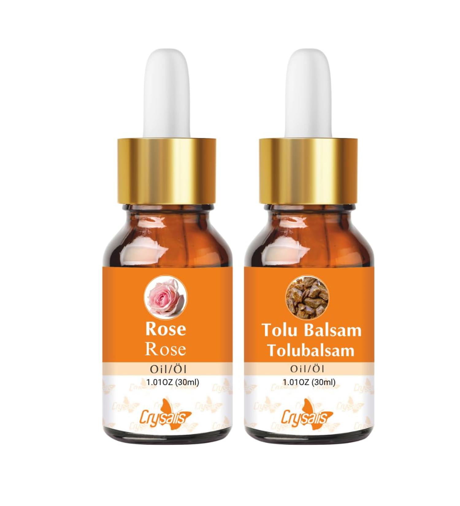 CRYSALIS Crysalis Oil Combo: Rose (Rosa damascena) - 30 ml/1.01 Fl oz & Tolu Balm (Myroxylon Balsamum) Oil - 30 ml/1.01 Fl oz