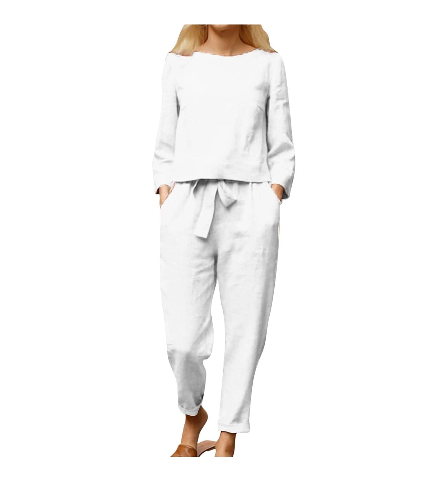 Party-perfect Lace-up Polyester Pants Suit for Women Plus Size (White XXXL) - Buy Online on GoSupps.com