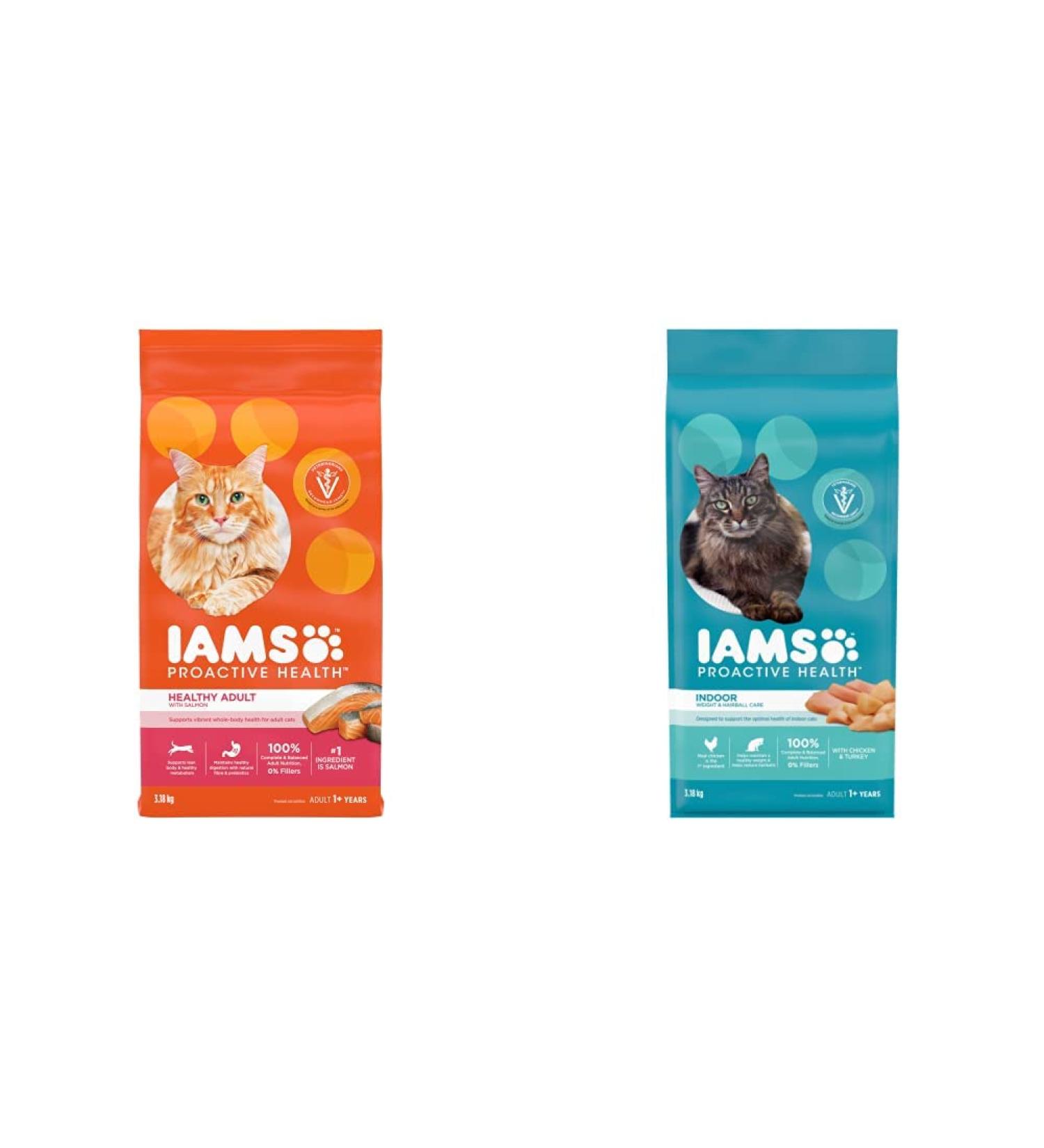IAMS Proactive Health Dry Cat Food Bundle: Adult Healthy + Indoor Weight & Hairball Care (Chicken & Turkey | Salmon) - Buy Online on GoSupps.com